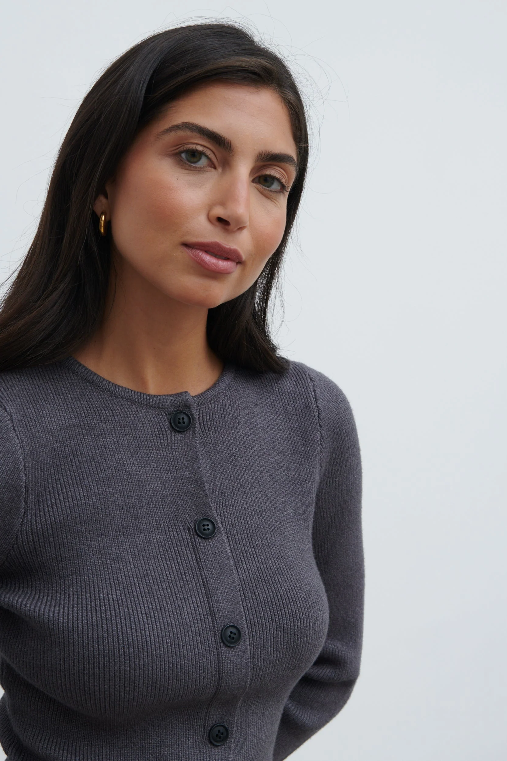Shyla Fitted Knit Cardigan - Charcoal - Image 6