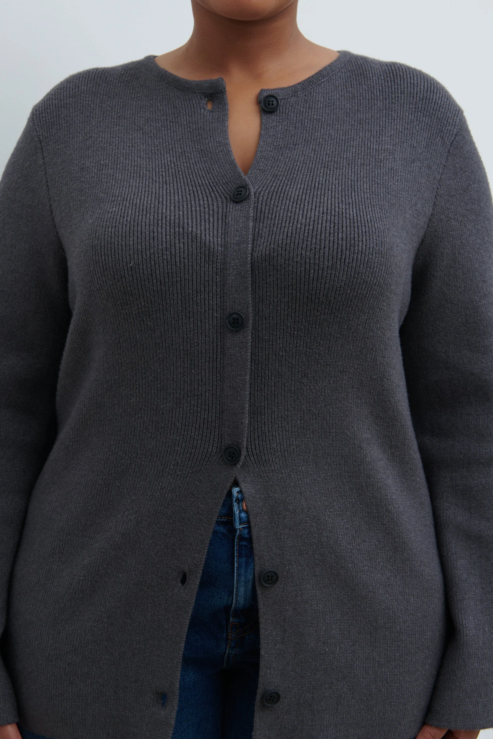 Shyla Fitted Knit Cardigan Curve - Charcoal - Image 3