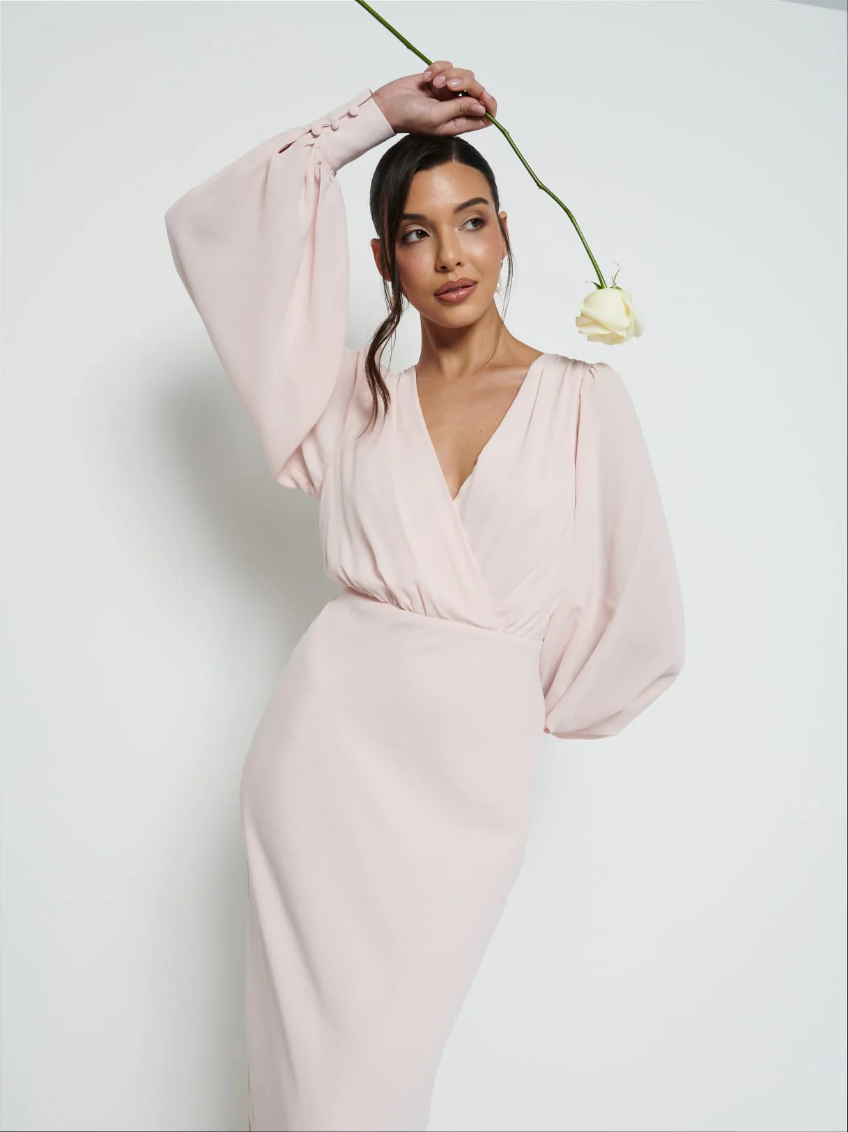 Sienna Long Sleeve Chiffon Bridesmaid Dress - Blush - Image 2