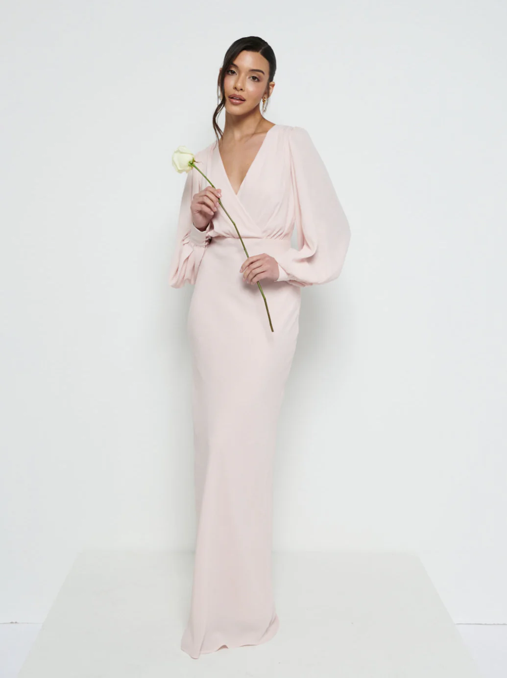 Sienna Long Sleeve Chiffon Bridesmaid Dress - Blush - Image 4