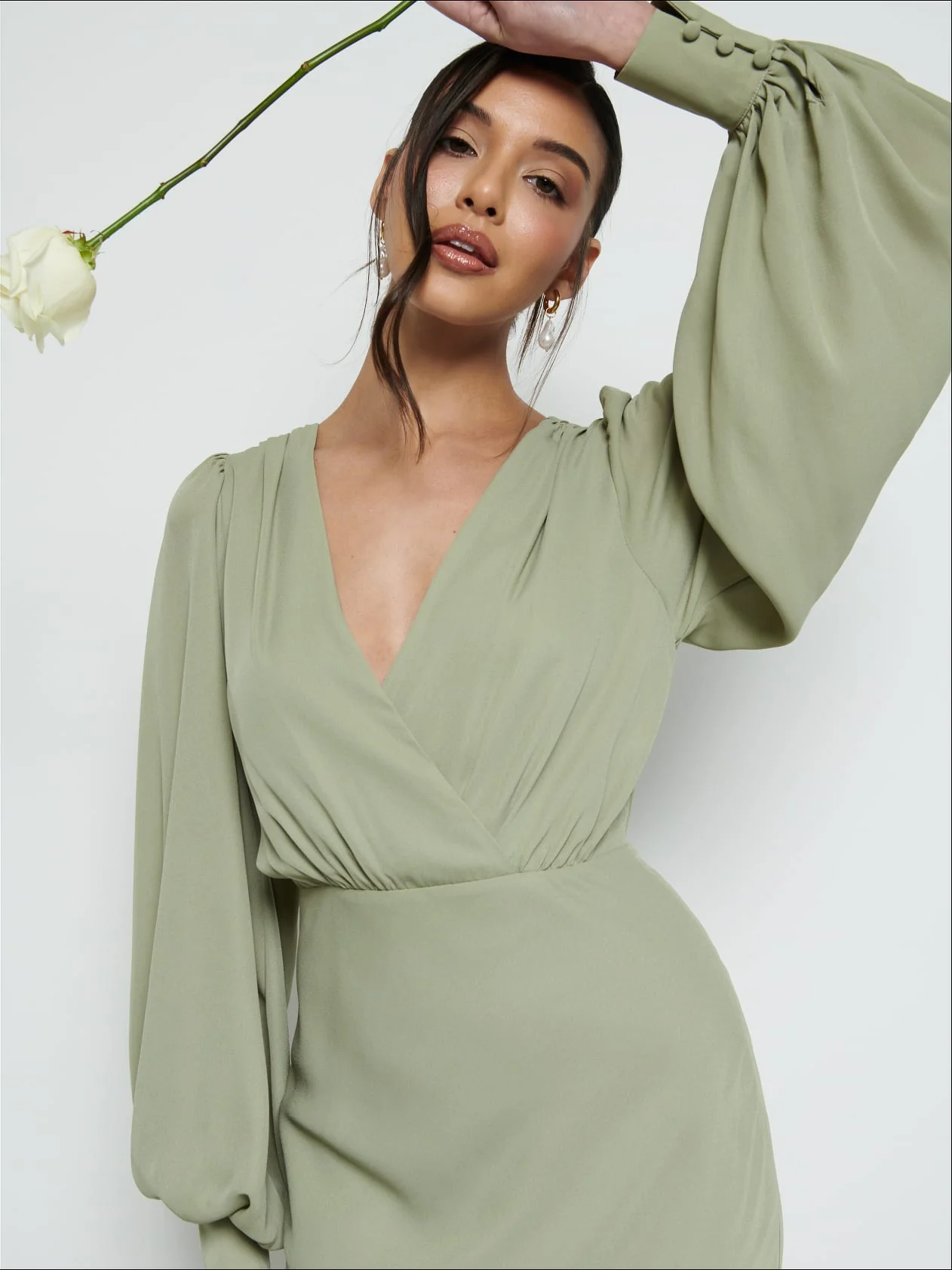 Sienna Long Sleeve Chiffon Bridesmaid Dress - Olive - Image 2