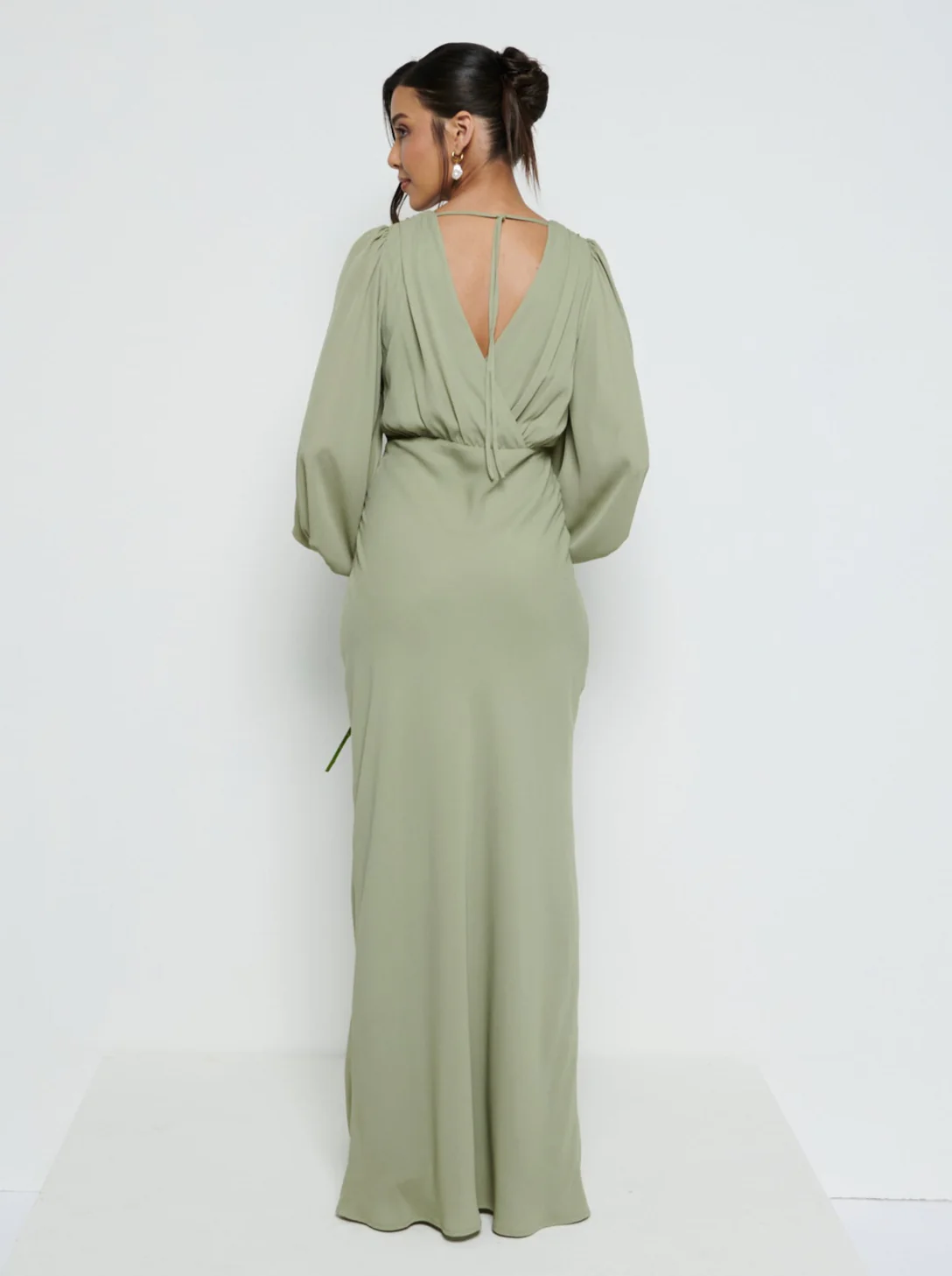 Sienna Long Sleeve Chiffon Bridesmaid Dress - Olive - Image 3
