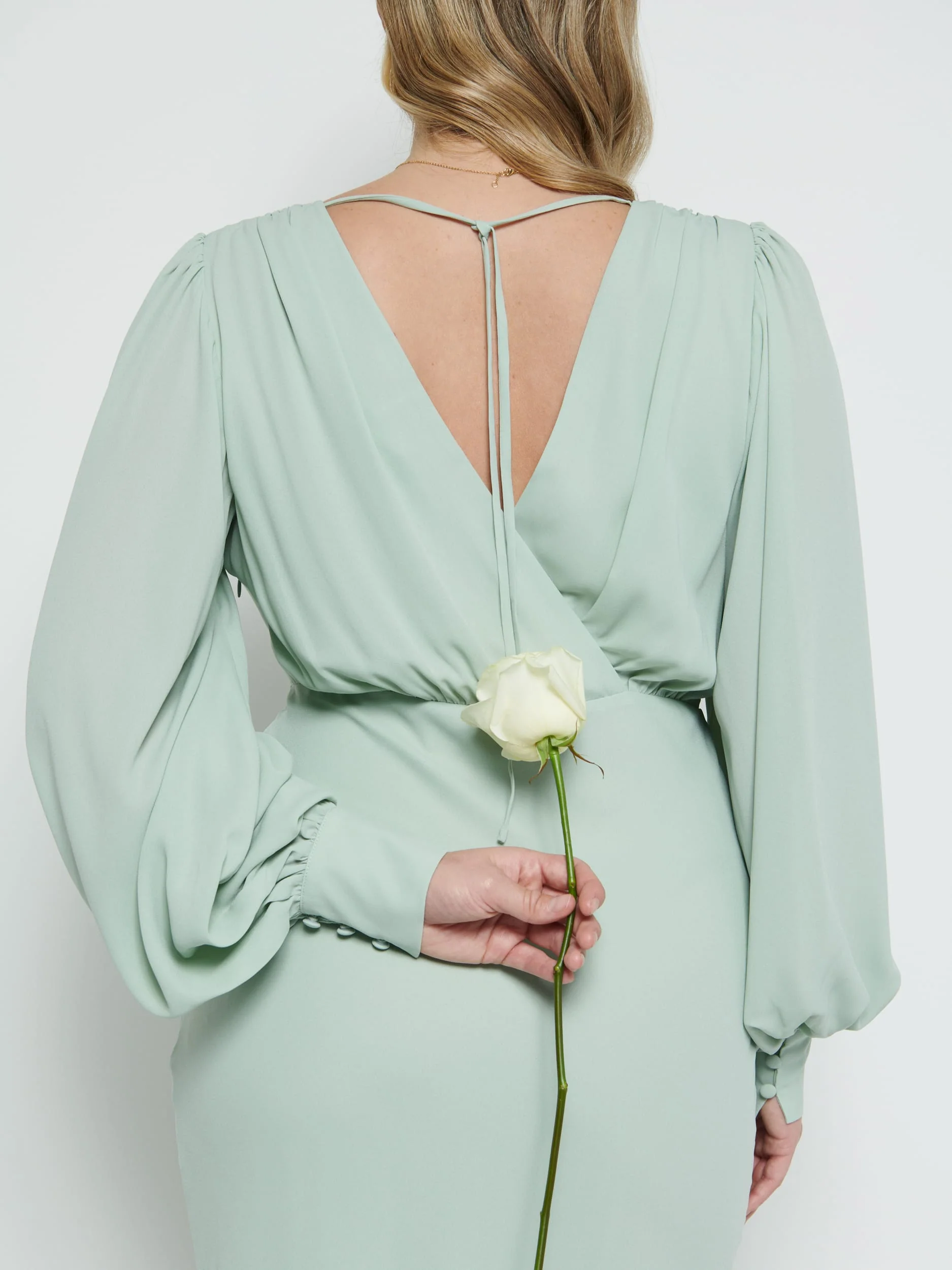 Sienna Long Sleeve Chiffon Bridesmaid Dress - Sage - Image 2