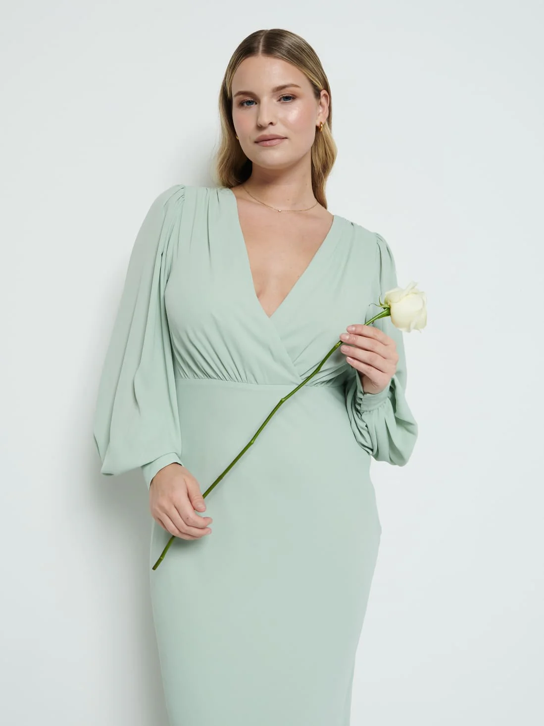 Sienna Long Sleeve Chiffon Bridesmaid Dress - Sage - Image 3