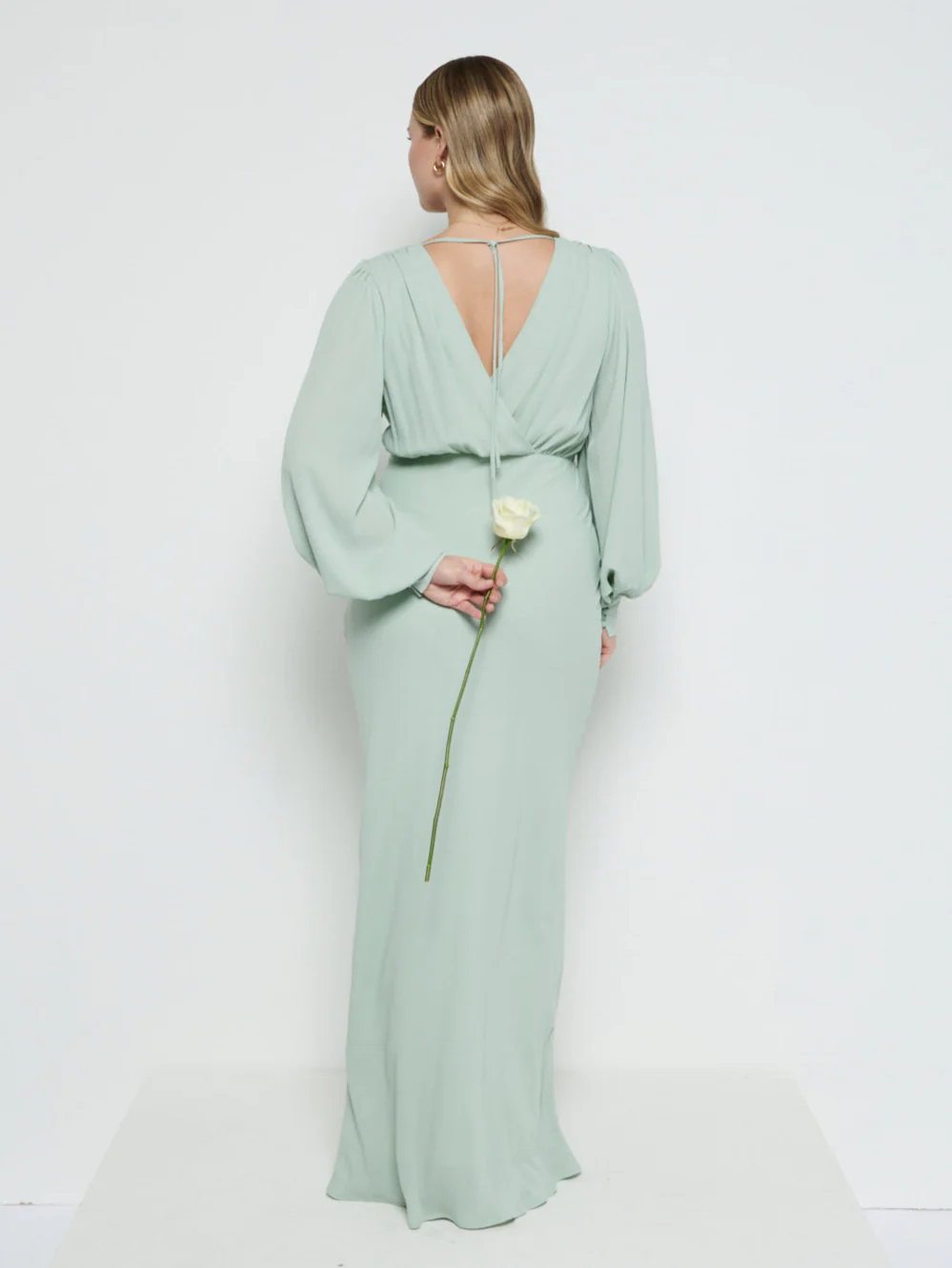 Sienna Long Sleeve Chiffon Bridesmaid Dress - Sage - Image 4