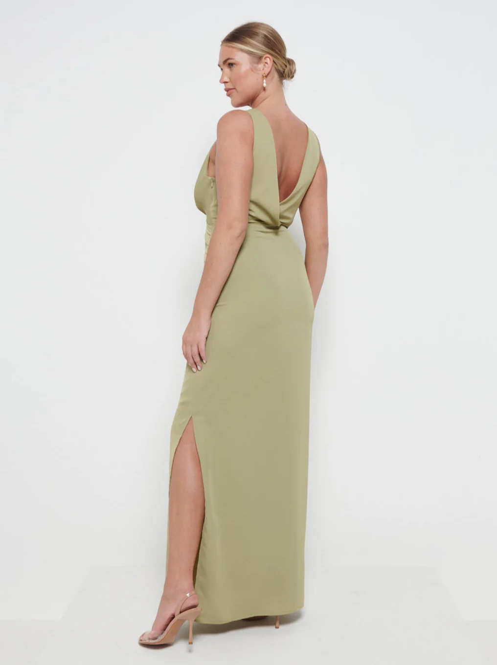Silva Wrap Maxi Bridesmaid Dress - Olive - Image 3