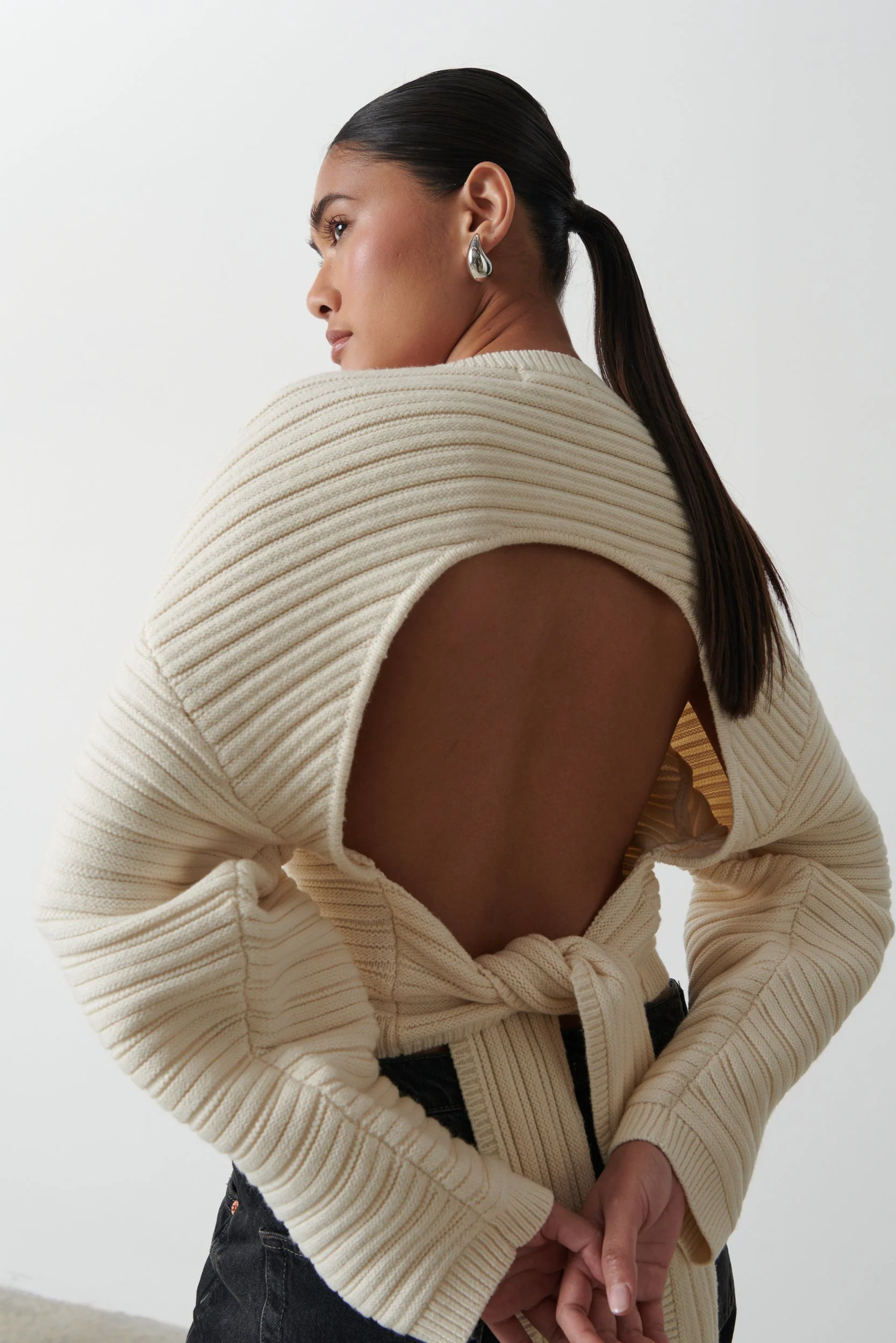 Simone Tie Back Jumper - Cream - Image 5
