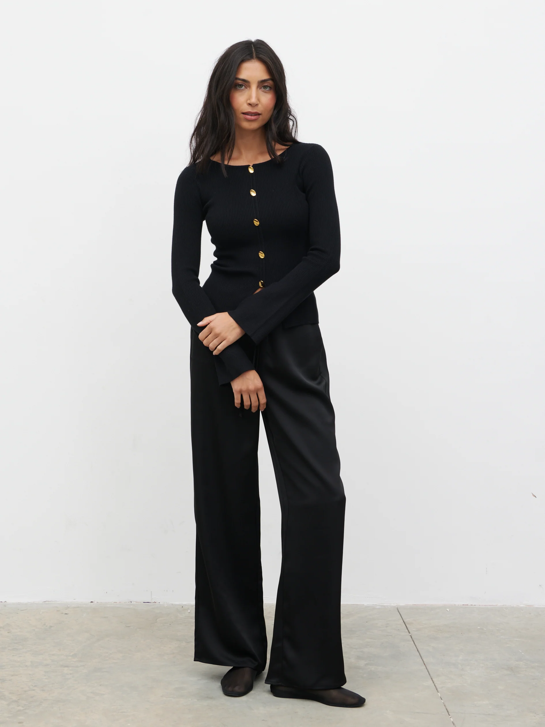 Sissi Fine Knit Button Detail Top - Black - Image 2