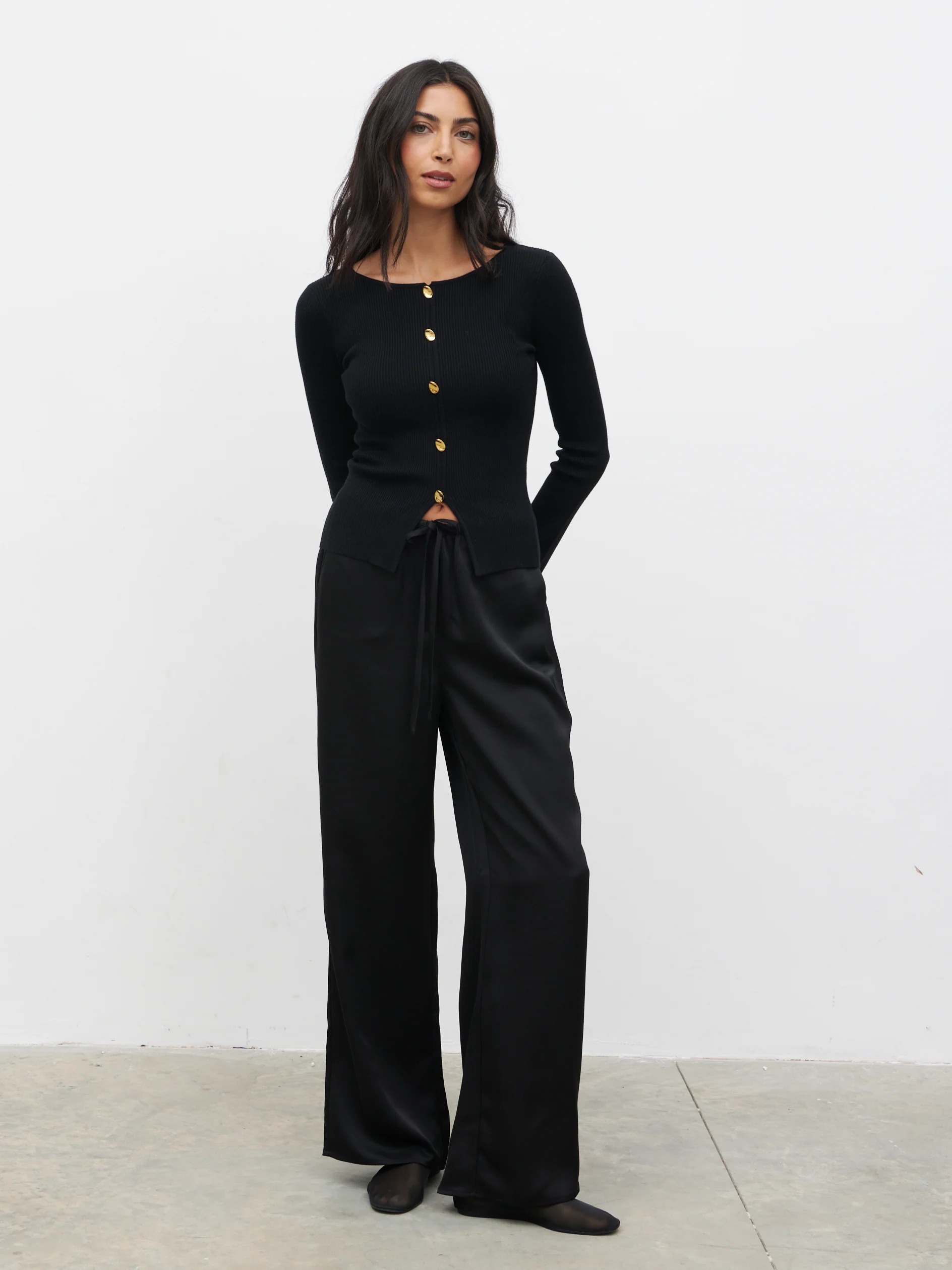 Sissi Fine Knit Button Detail Top - Black - Image 5