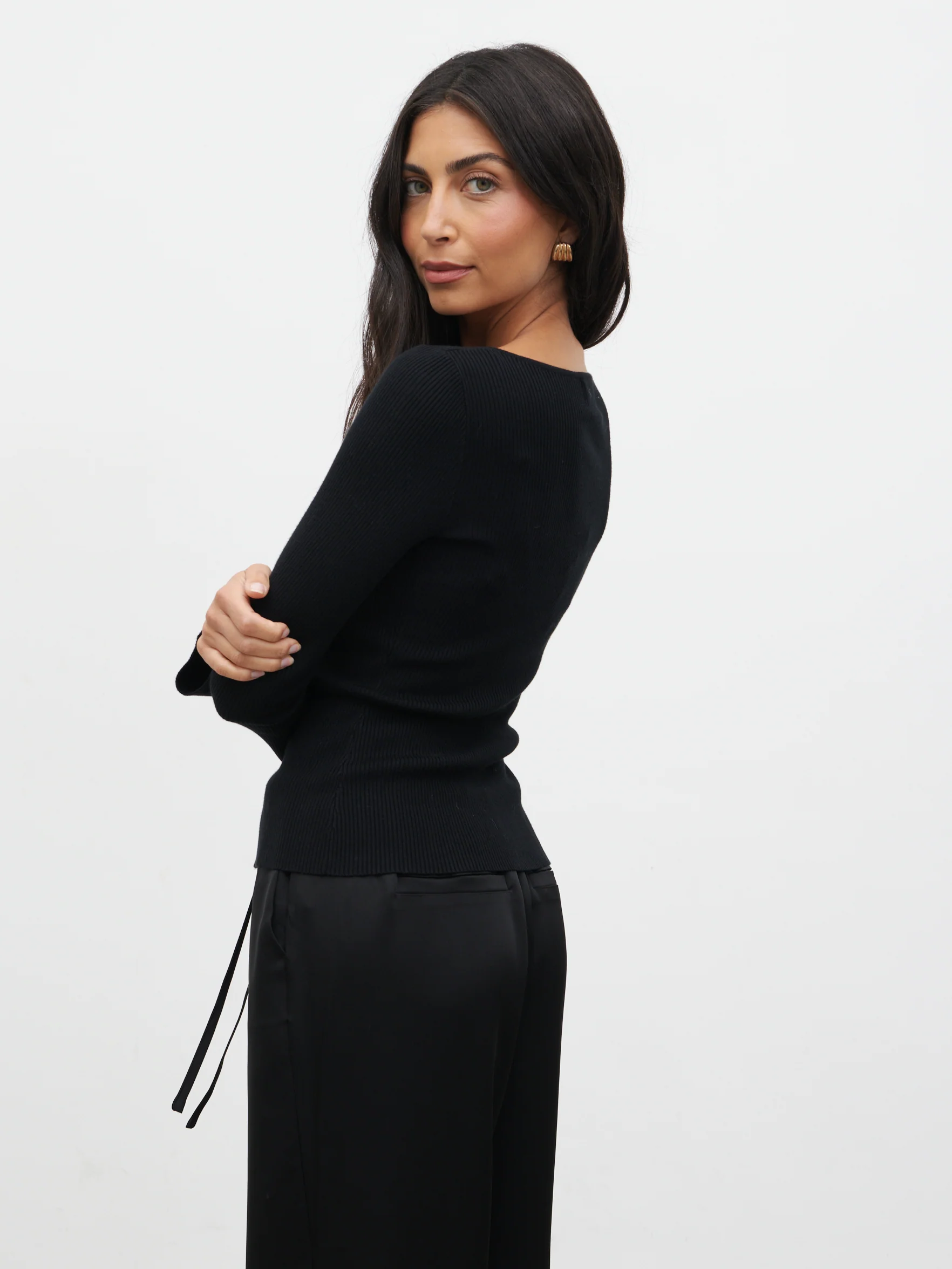 Sissi Fine Knit Button Detail Top - Black - Image 6