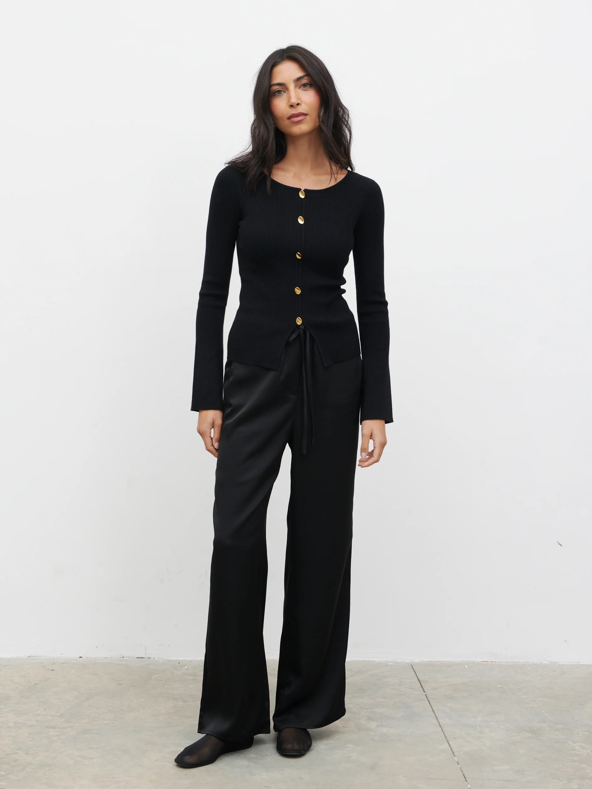 Sissi Fine Knit Button Detail Top - Black - Image 7