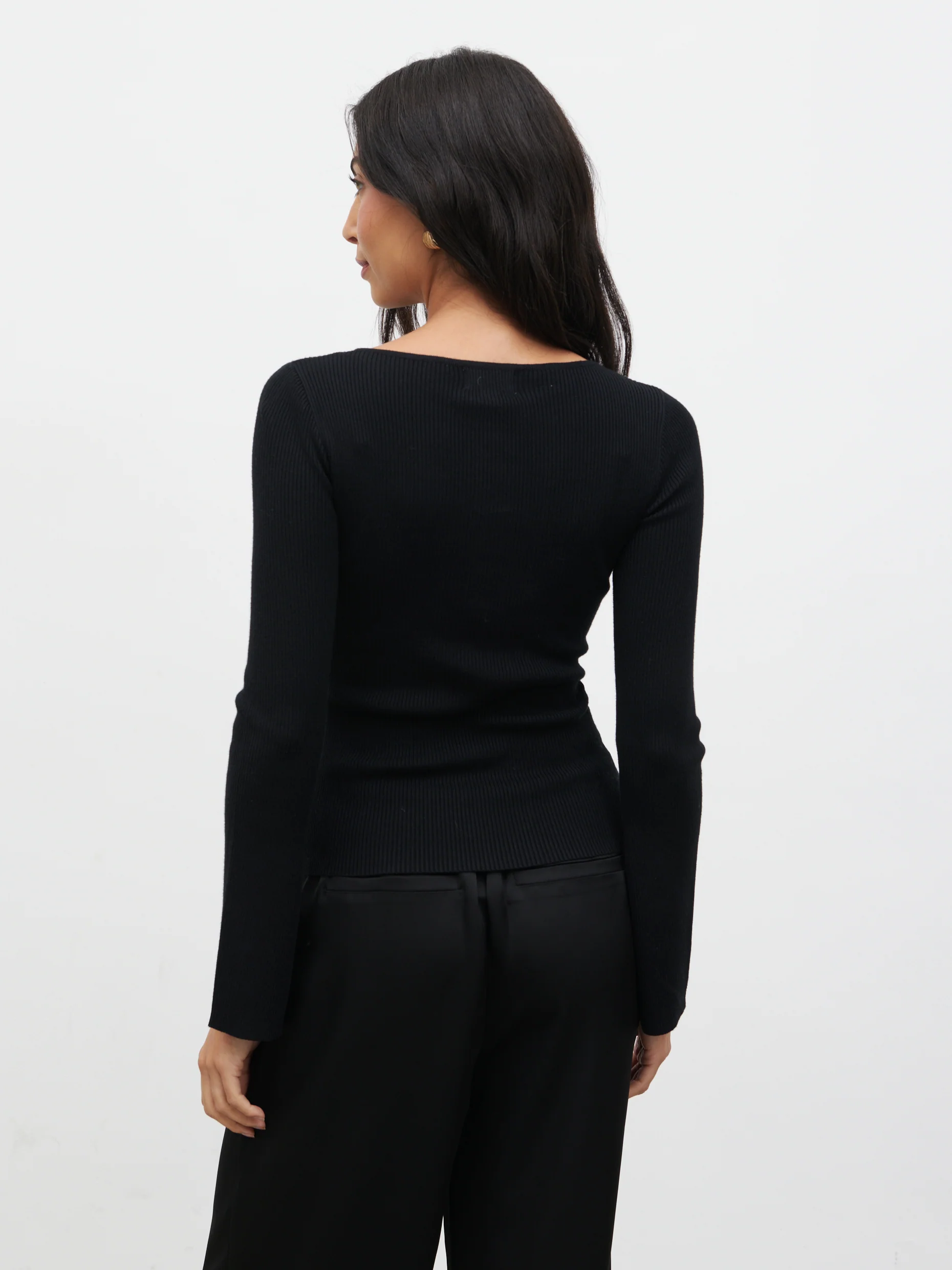 Sissi Fine Knit Button Detail Top - Black - Image 8