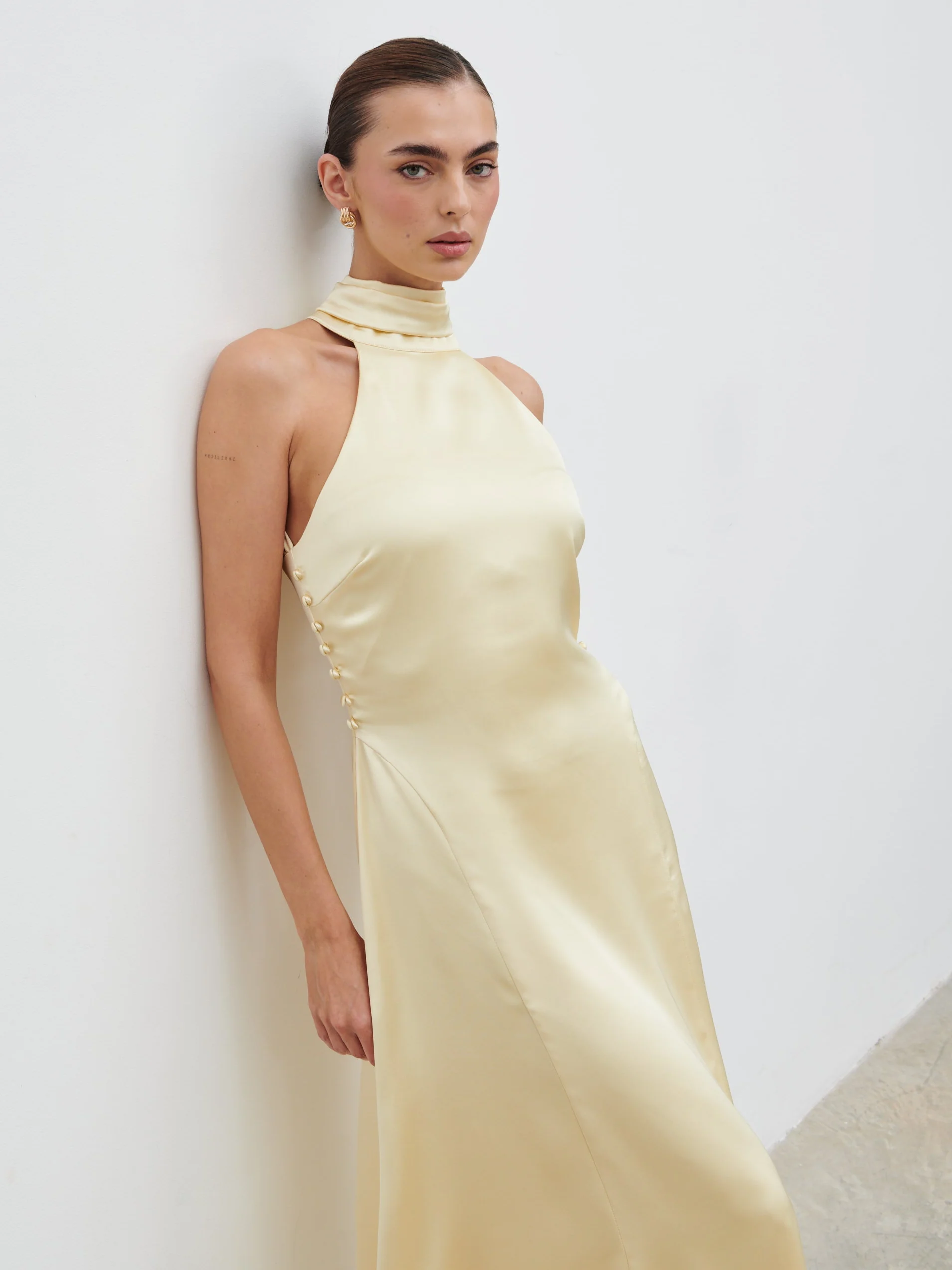 Skylar Halterneck Midaxi Dress - Lemon - Image 2