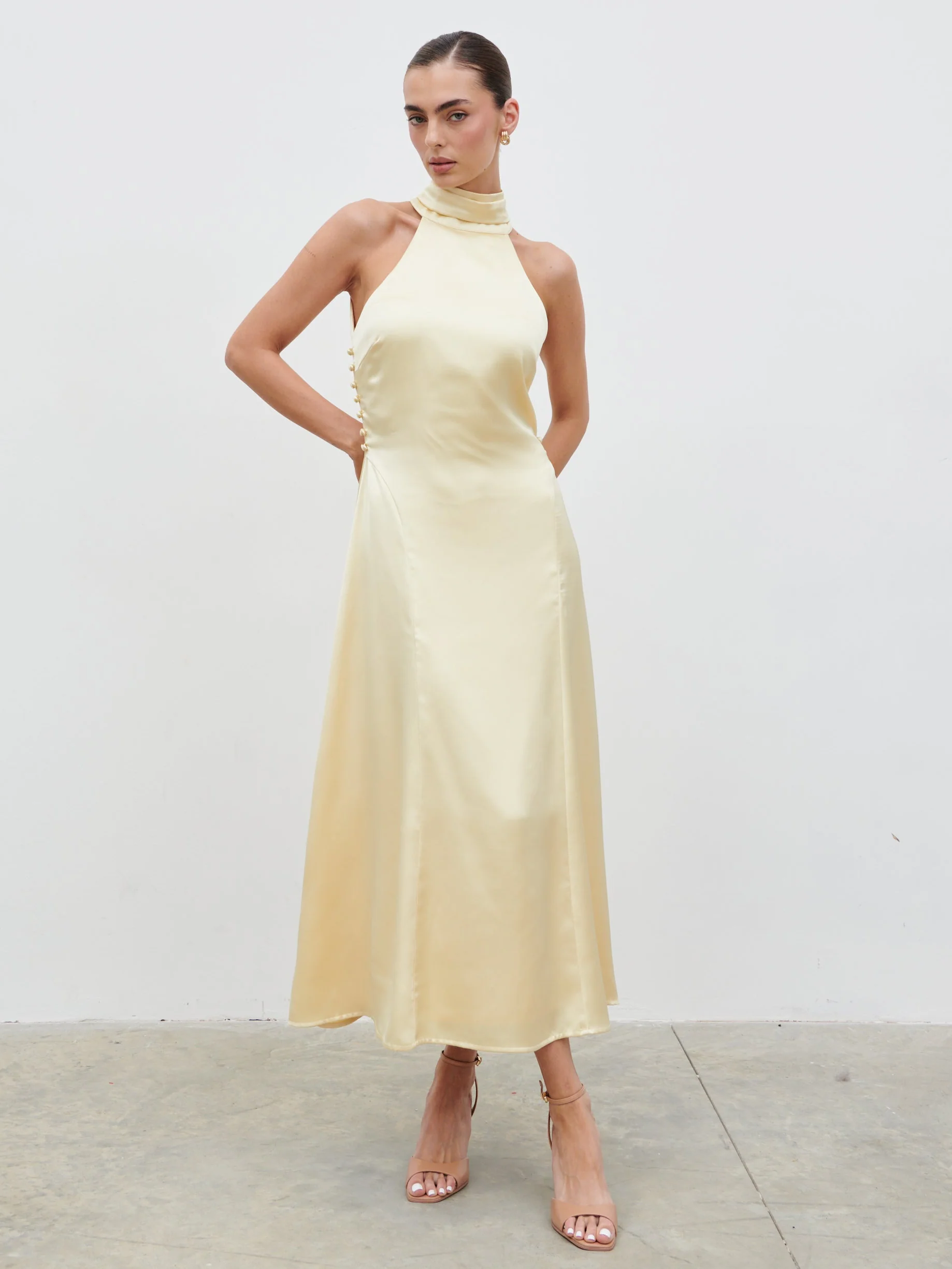 Skylar Halterneck Midaxi Dress - Lemon - Image 3