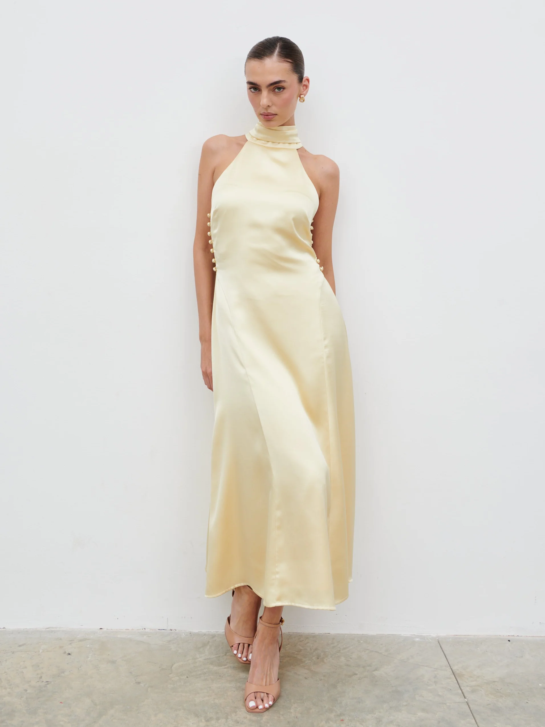 Skylar Halterneck Midaxi Dress - Lemon - Image 4