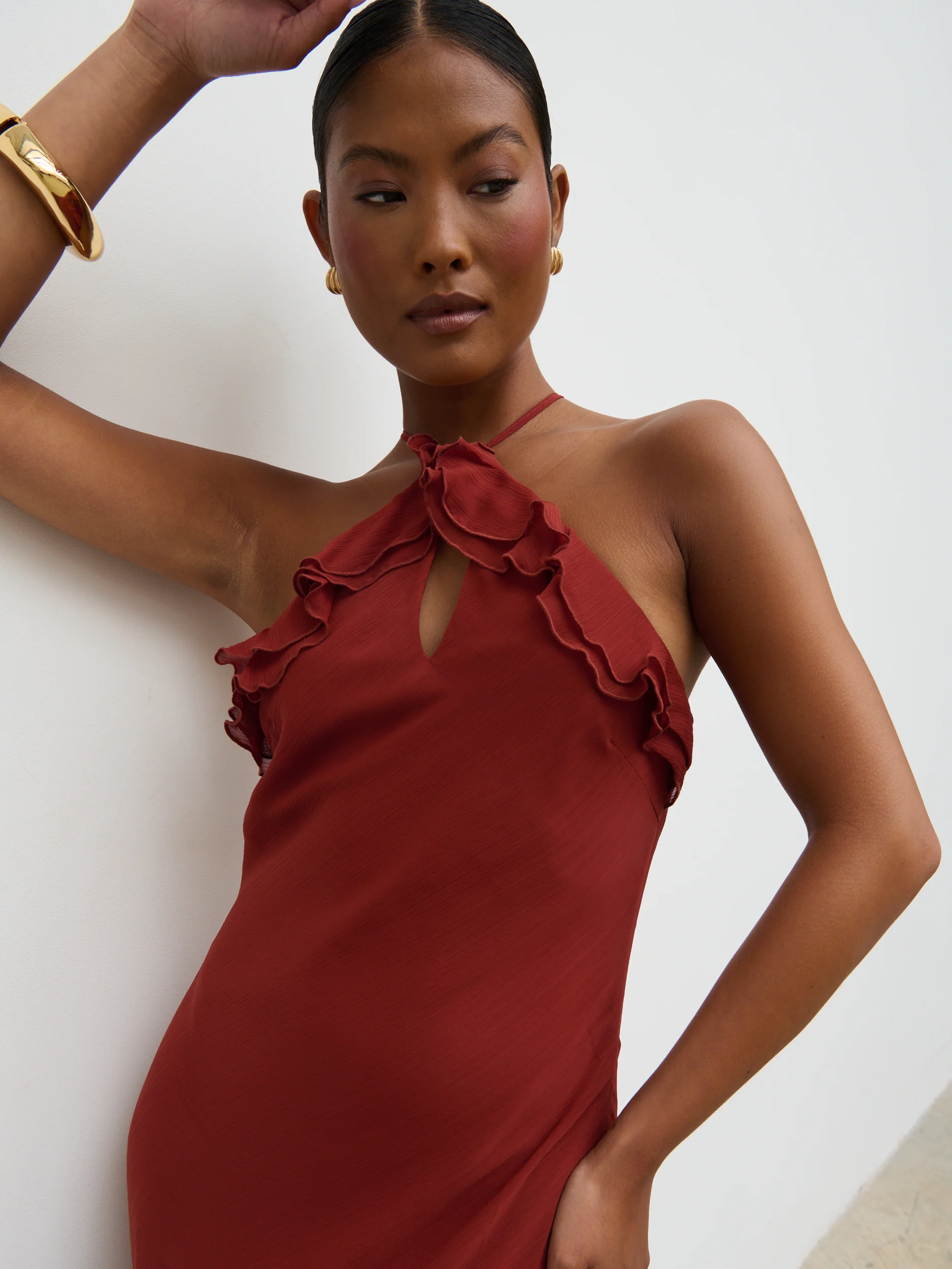 Sofia Halter Neck Ruffle Maxi Dress - Rust - Image 6