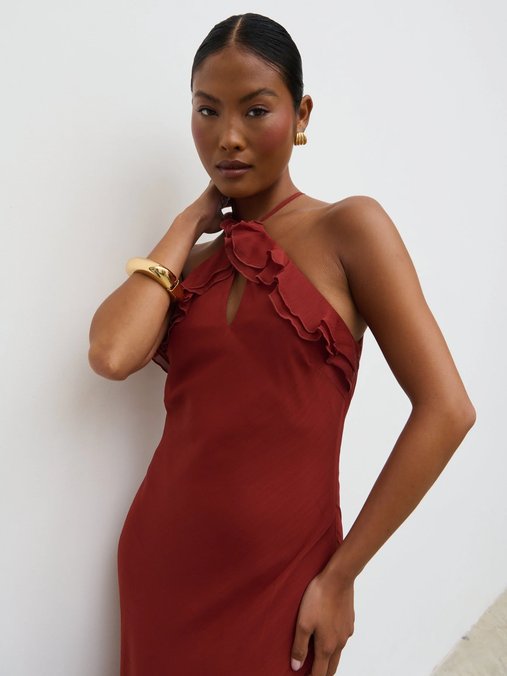 Sofia Halter Neck Ruffle Maxi Dress - Rust - Image 7