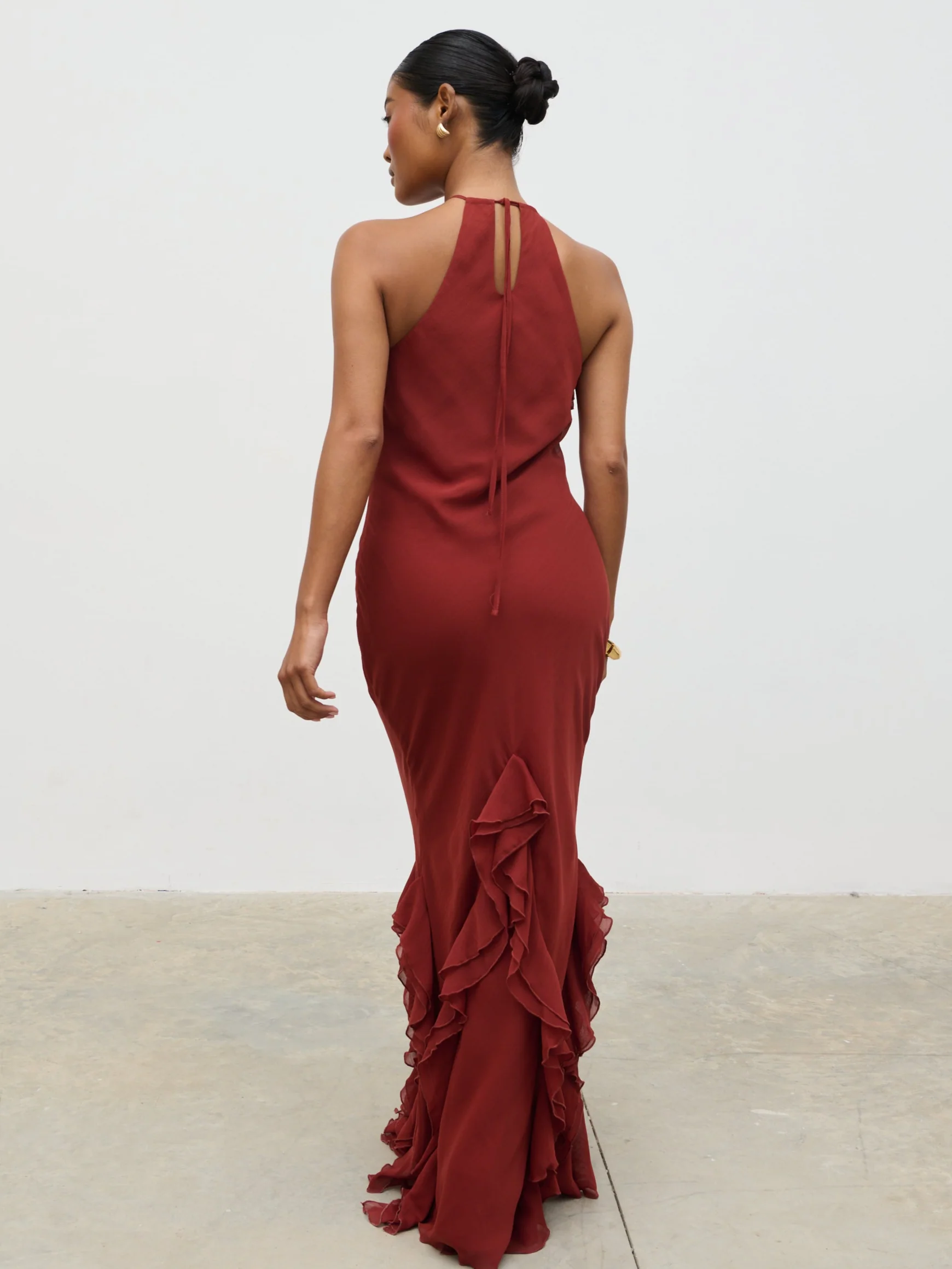 Sofia Halter Neck Ruffle Maxi Dress - Rust - Image 8