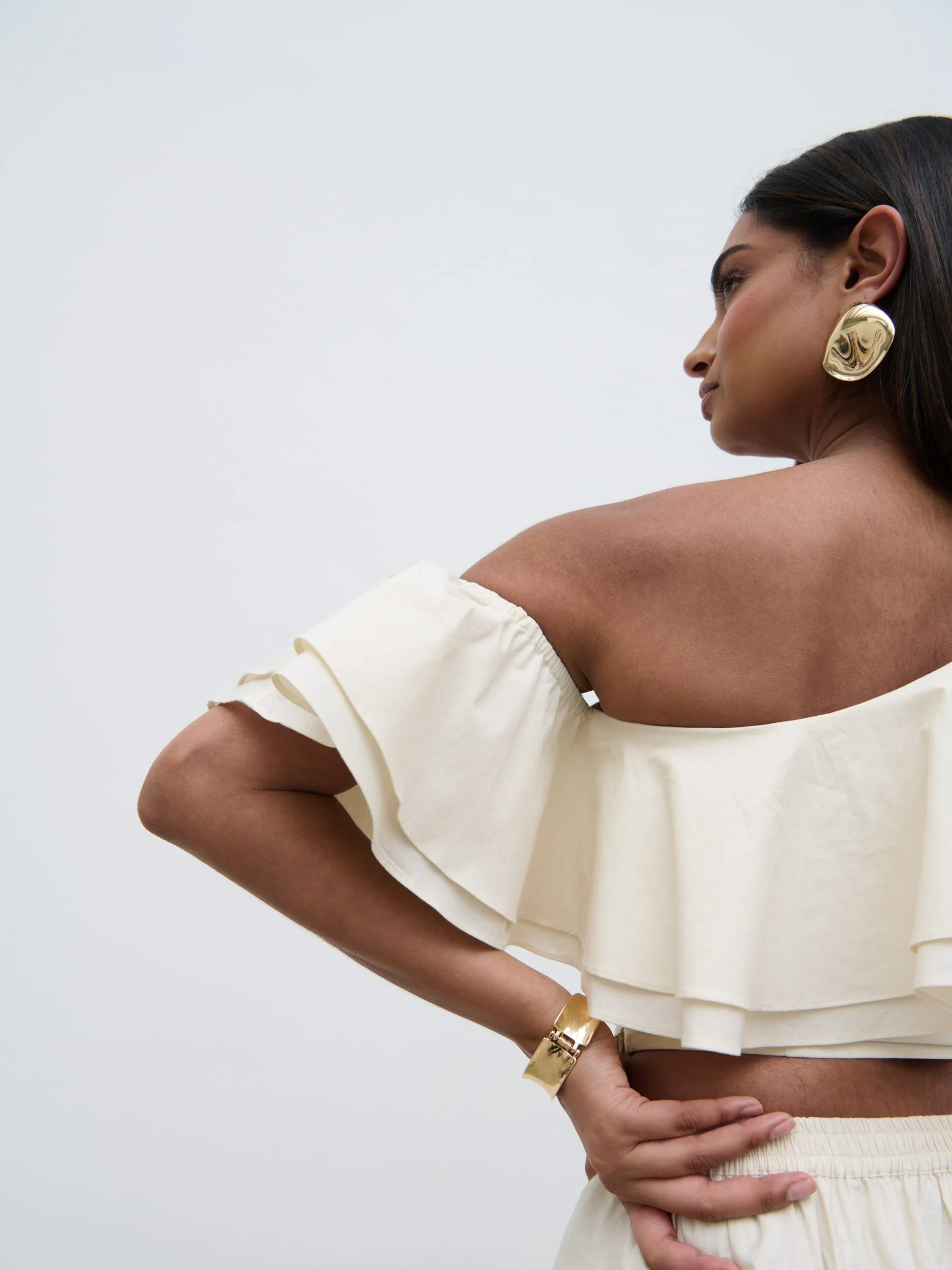 Sol Ruffle Cropped Top - Natural - Image 2