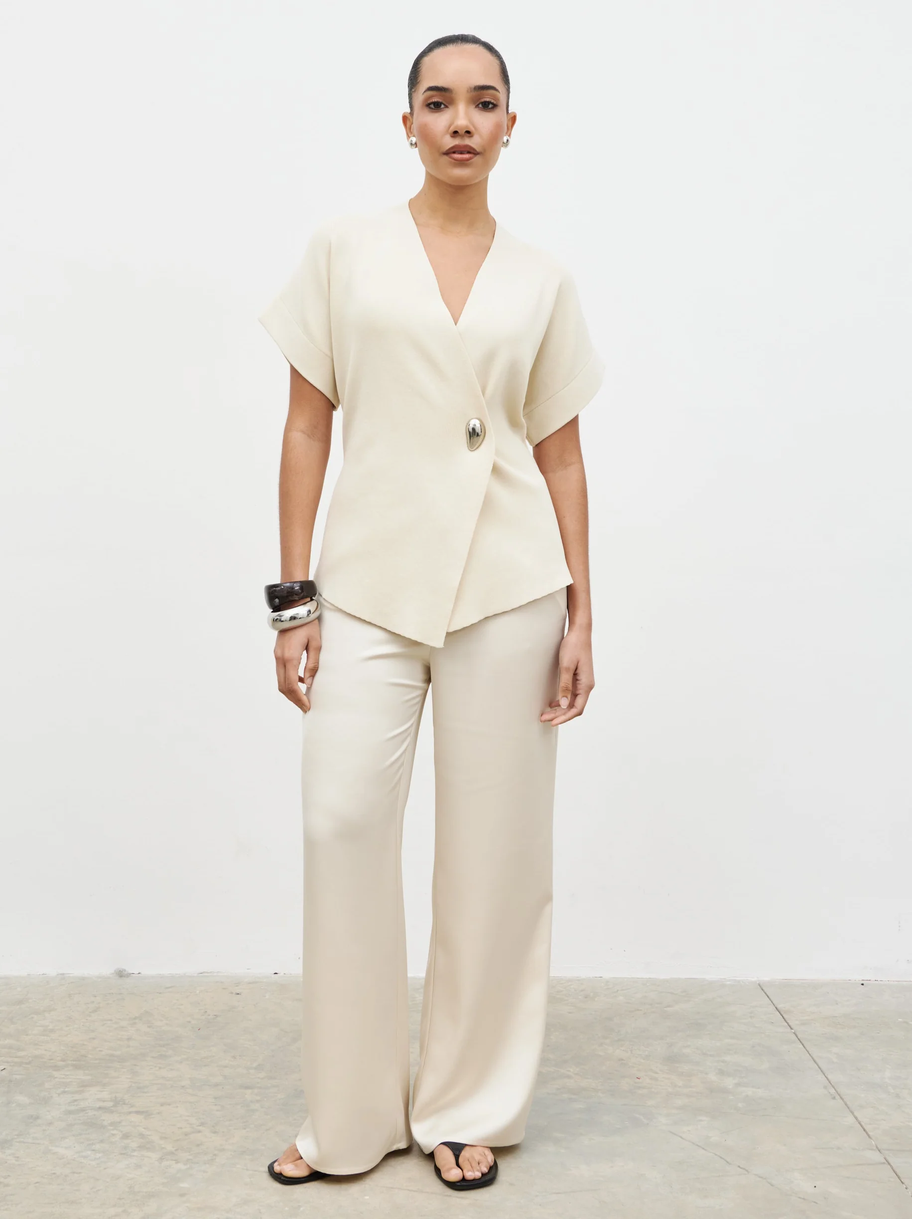 Solana Open Sleeve Trim Detail Knit Jacket - Cream - Image 4