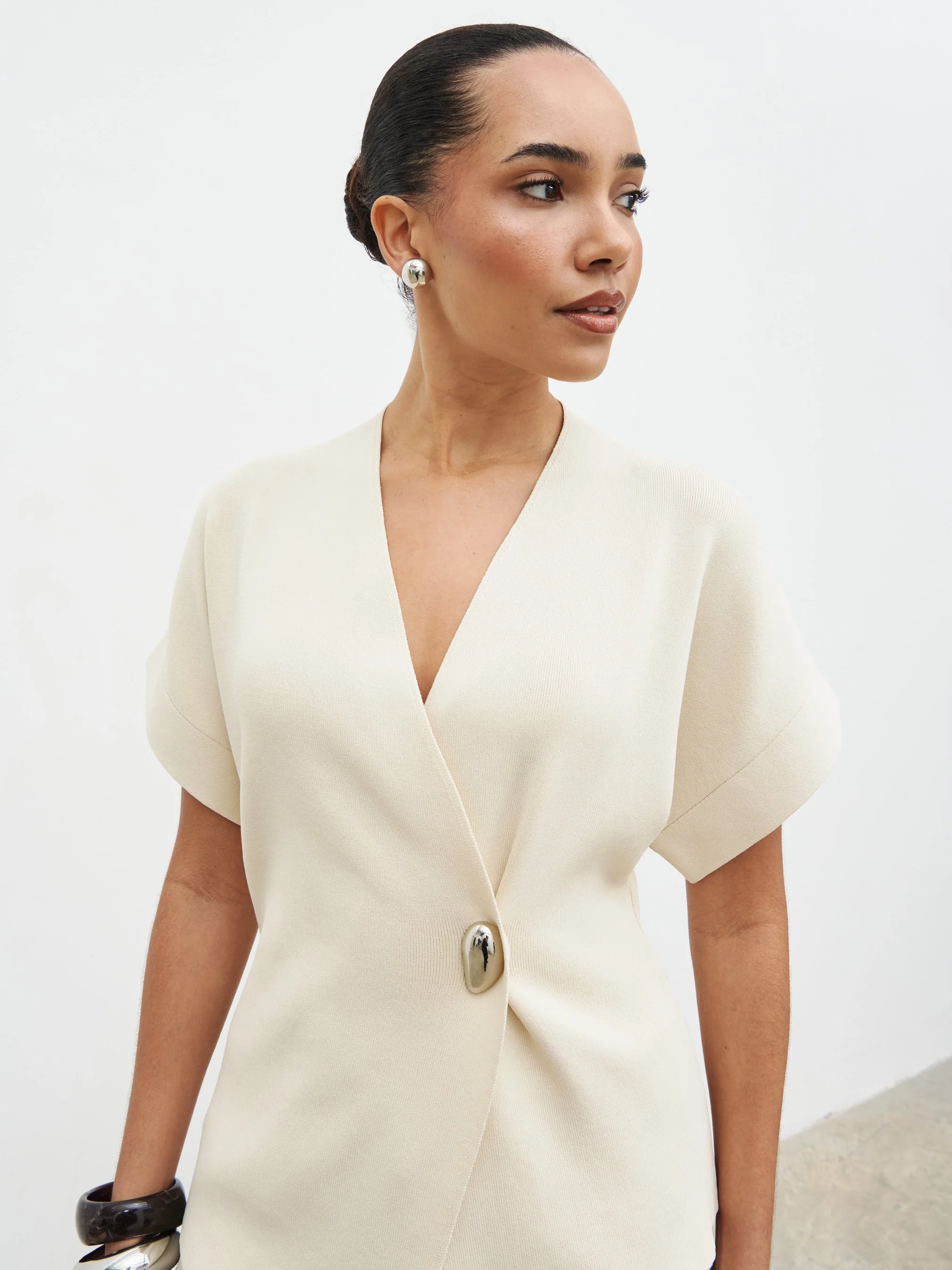 Solana Open Sleeve Trim Detail Knit Jacket - Cream - Image 5