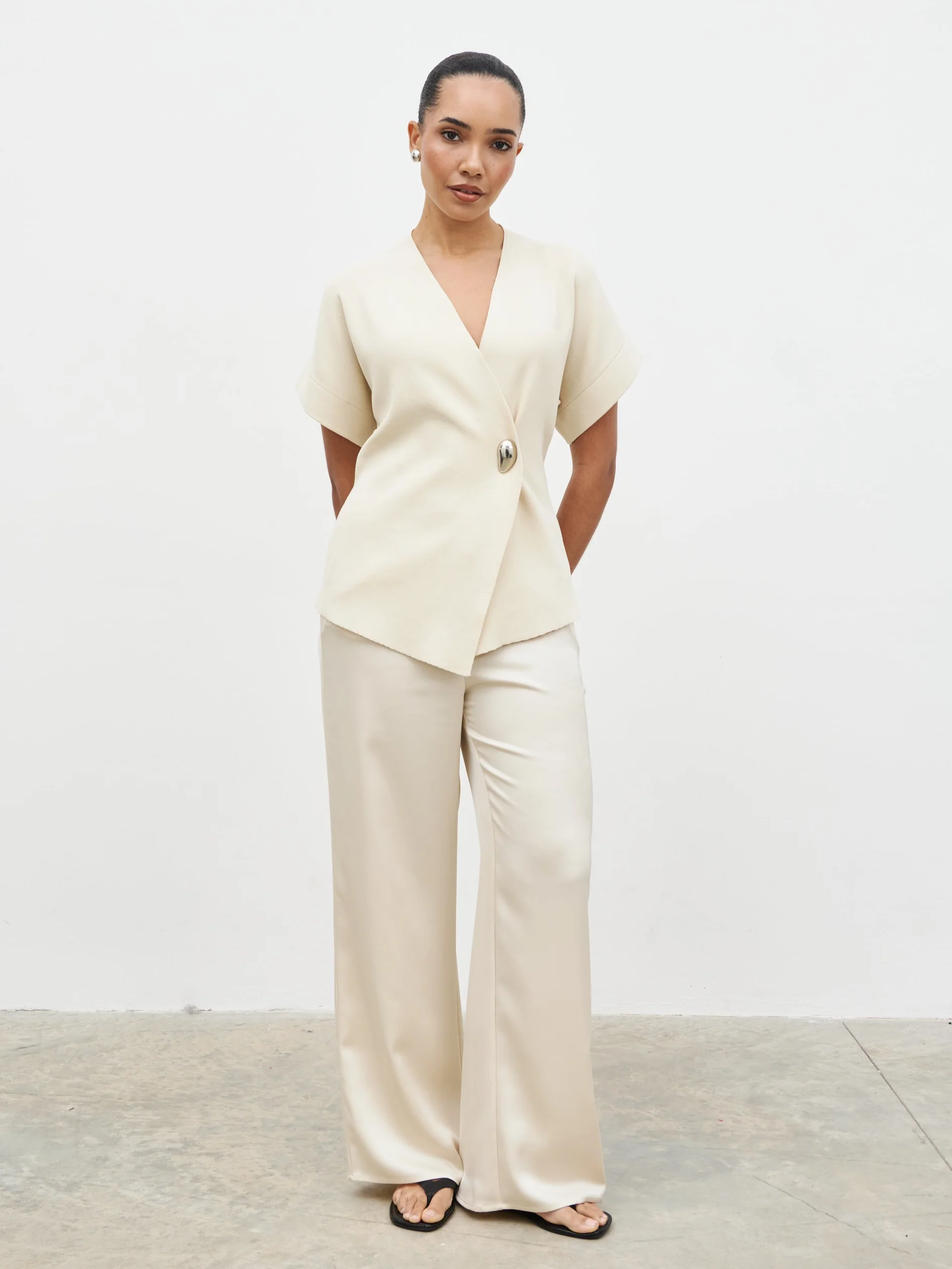 Solana Open Sleeve Trim Detail Knit Jacket - Cream - Image 6