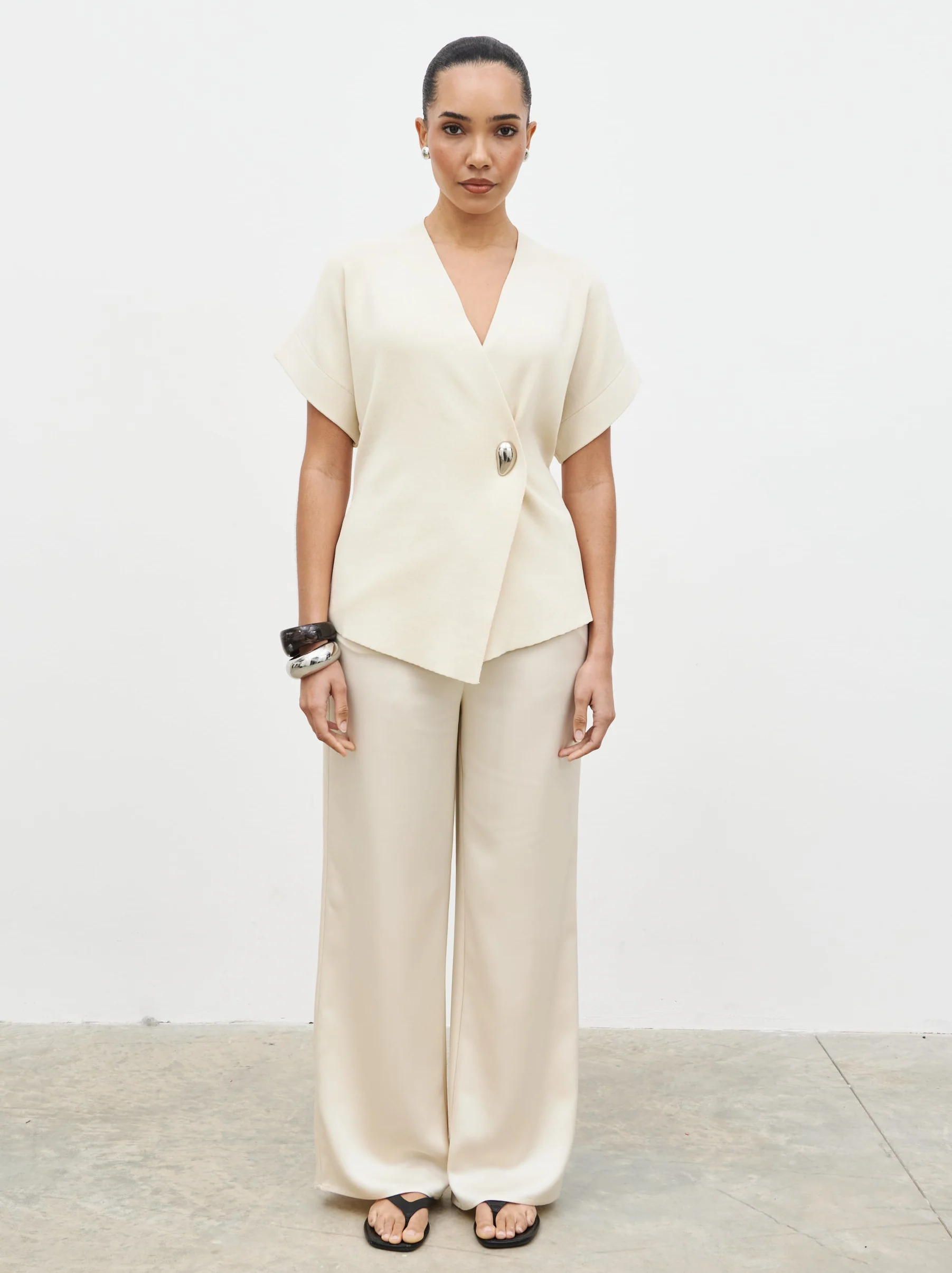 Solana Open Sleeve Trim Detail Knit Jacket - Cream - Image 8