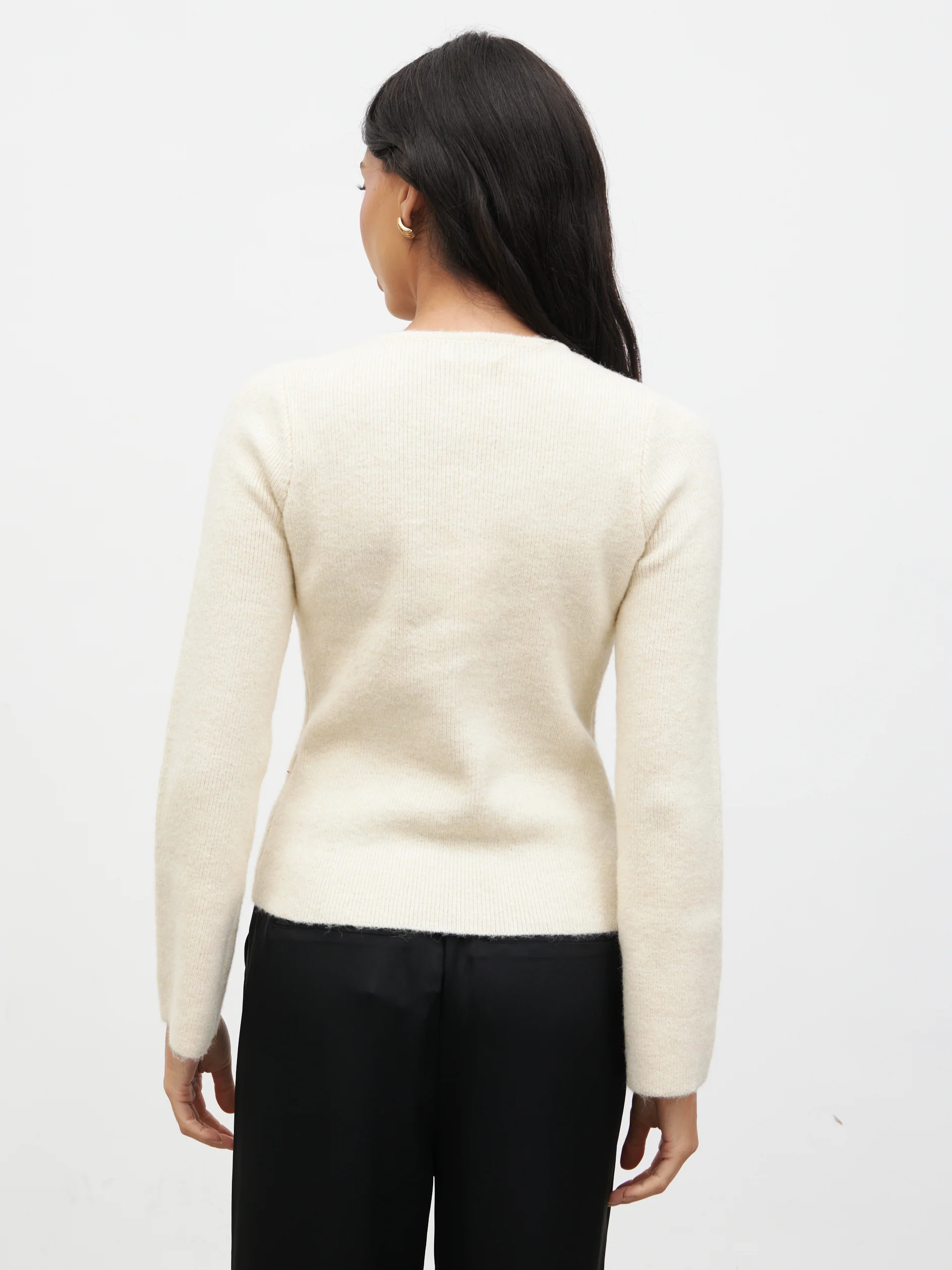 Sophia Bow Tie Front Knit Top - Cream and Black - Image 6