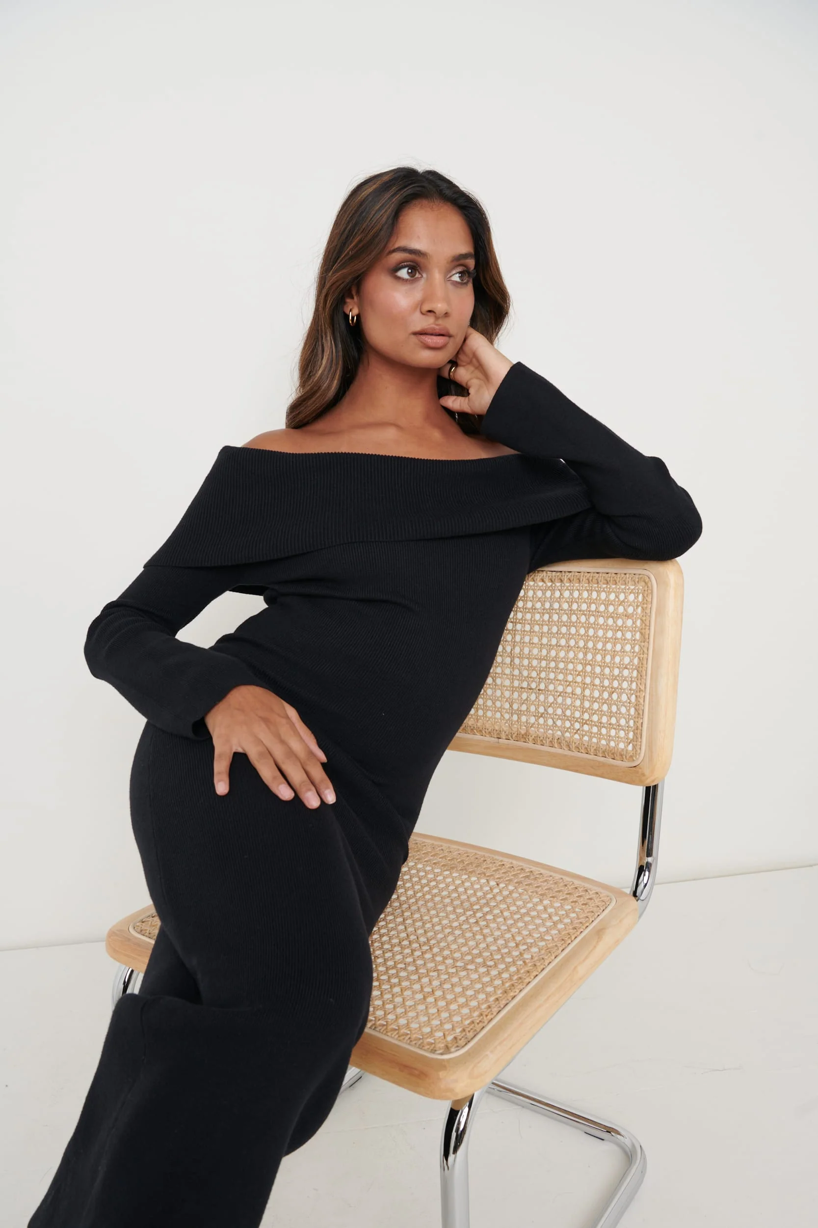 Soreya Bardot Knit Dress - Black - Image 2