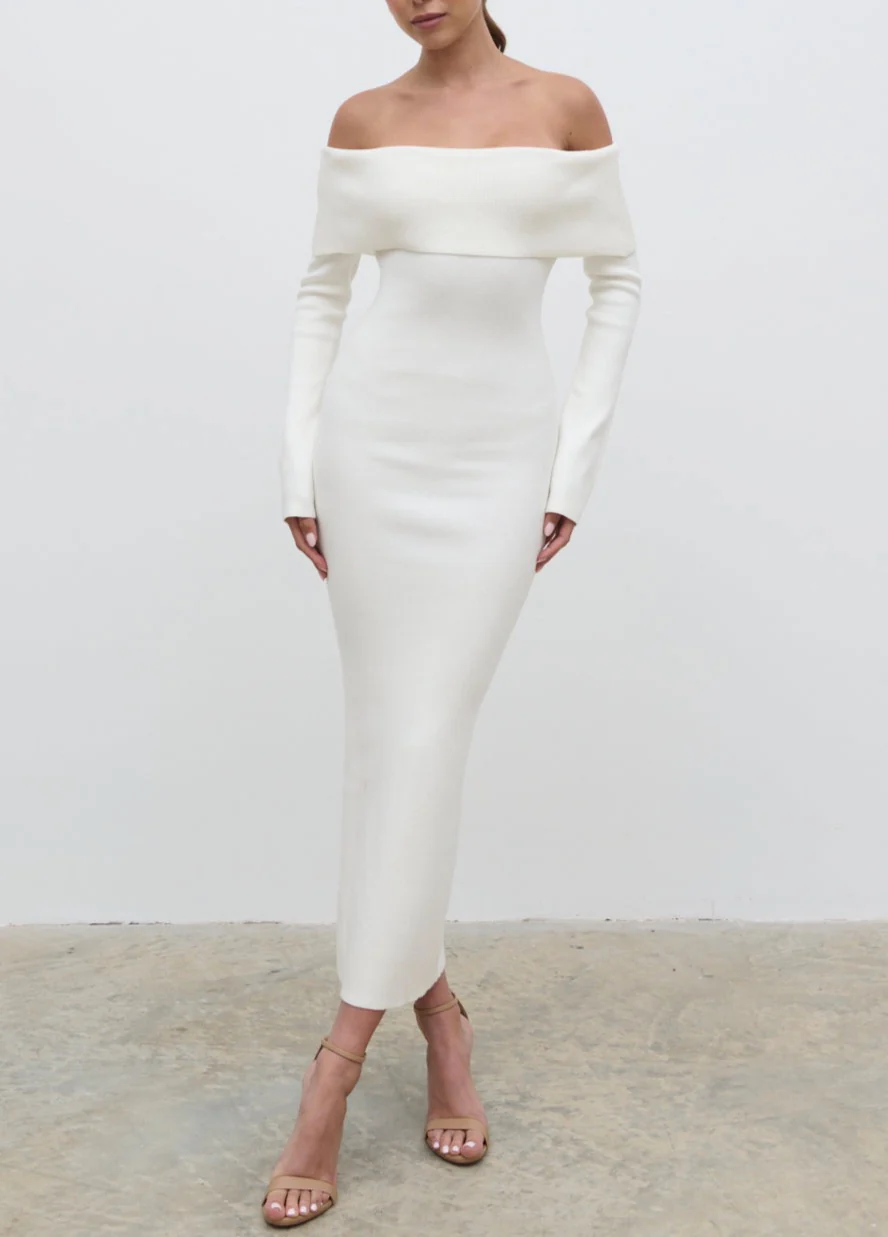 Soreya Bardot Knit Dress - Cream - Image 3