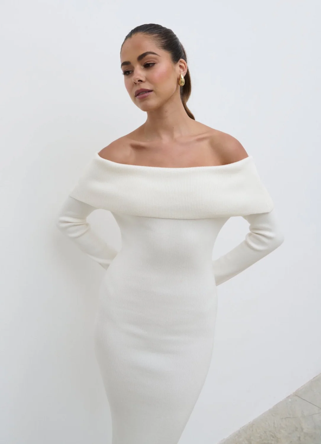 Soreya Bardot Knit Dress - Cream - Image 4
