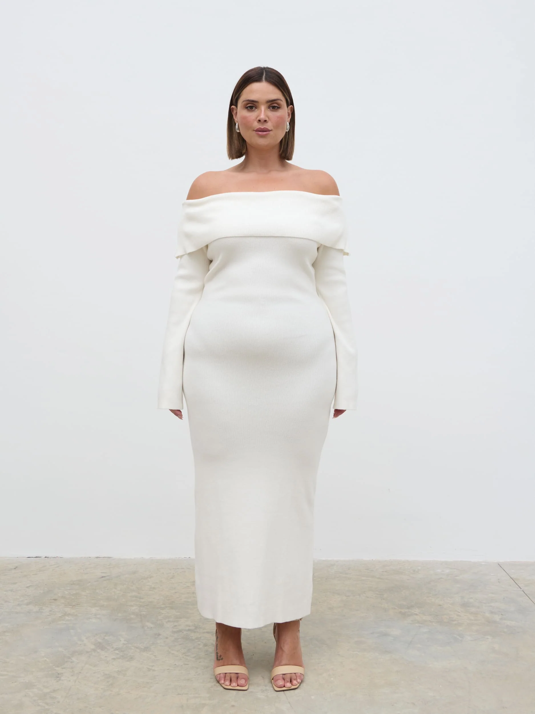 Soreya Bardot Knit Dress - Cream - Image 5
