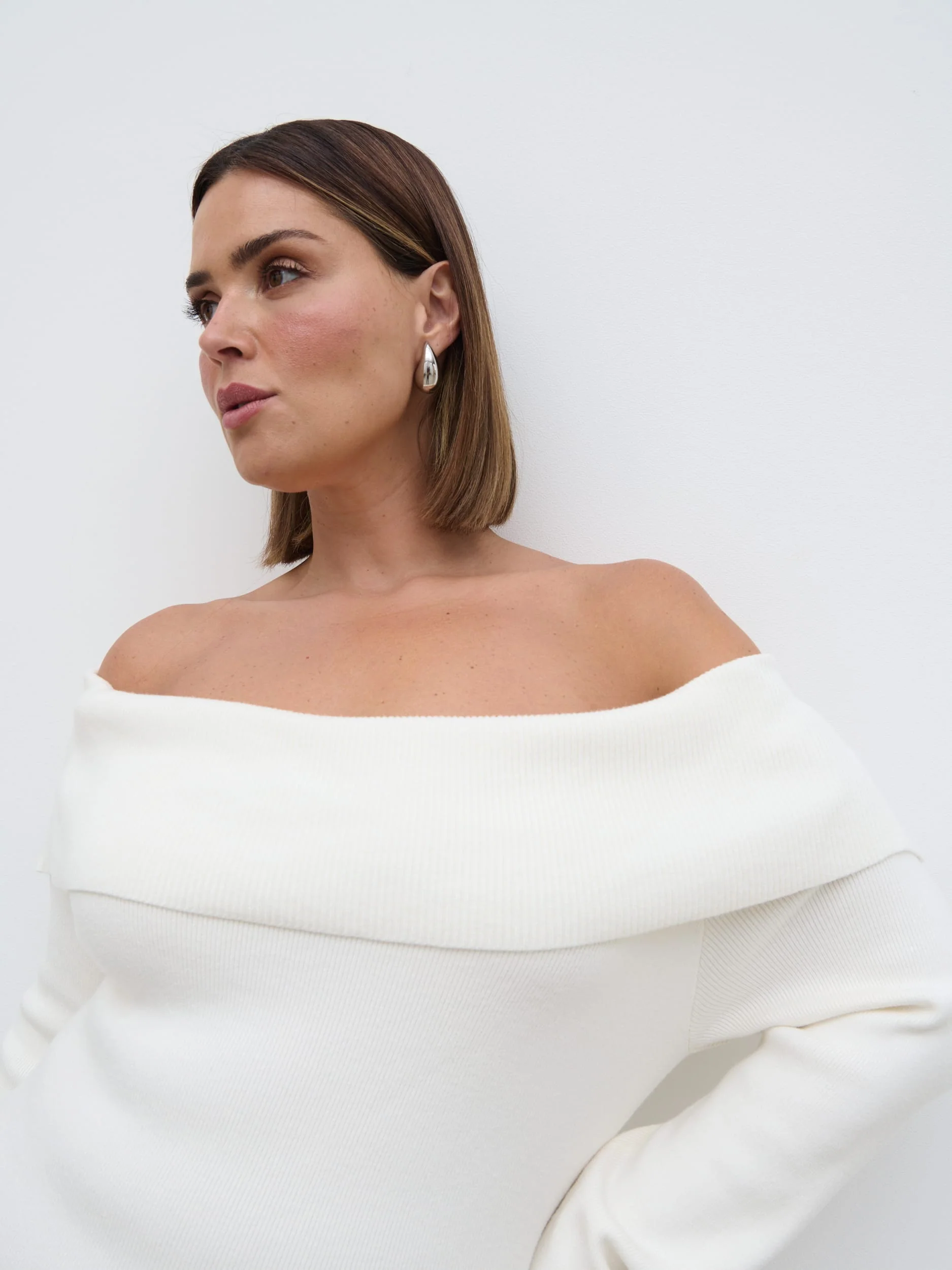 Soreya Bardot Knit Dress - Cream - Image 6