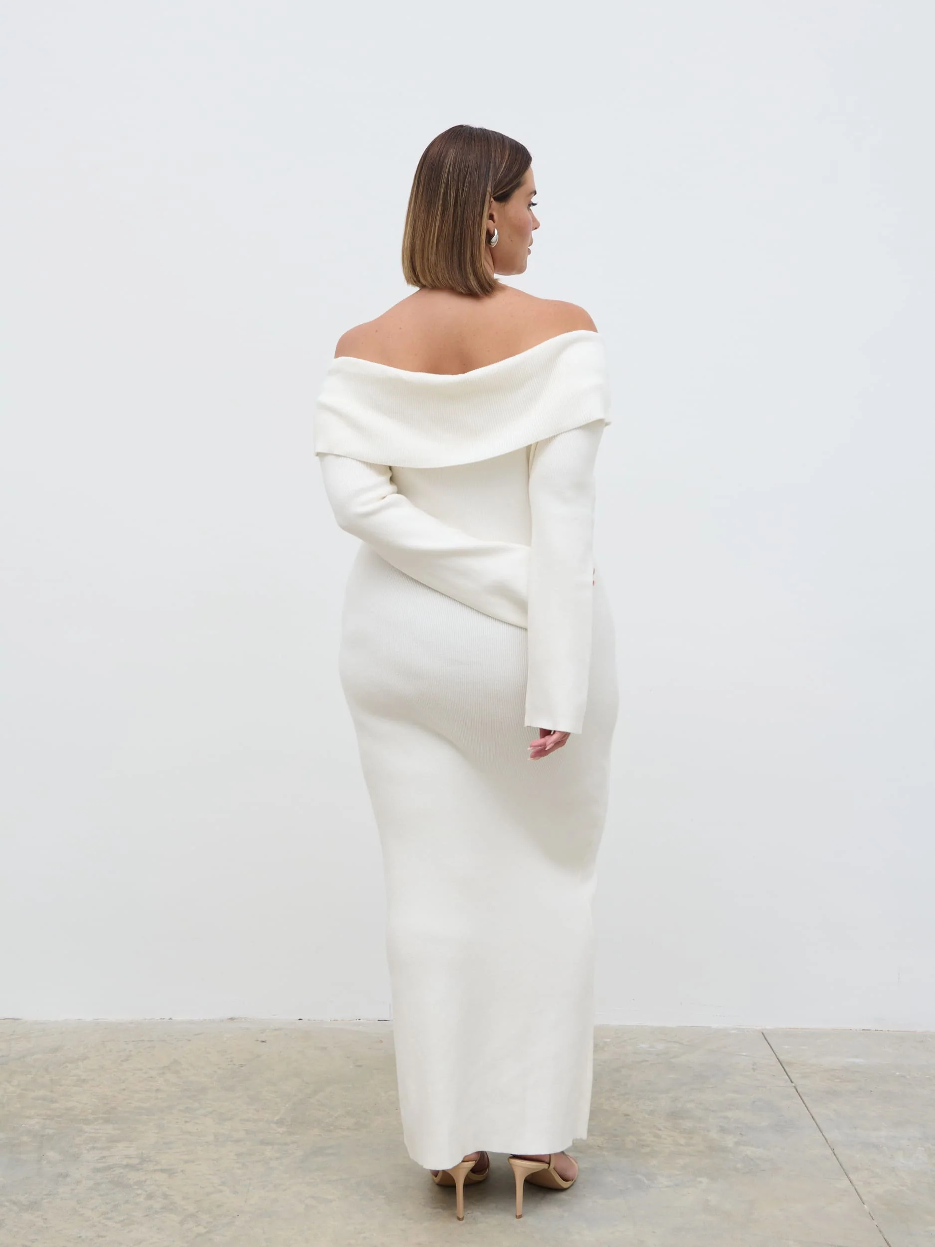 Soreya Bardot Knit Dress - Cream - Image 7