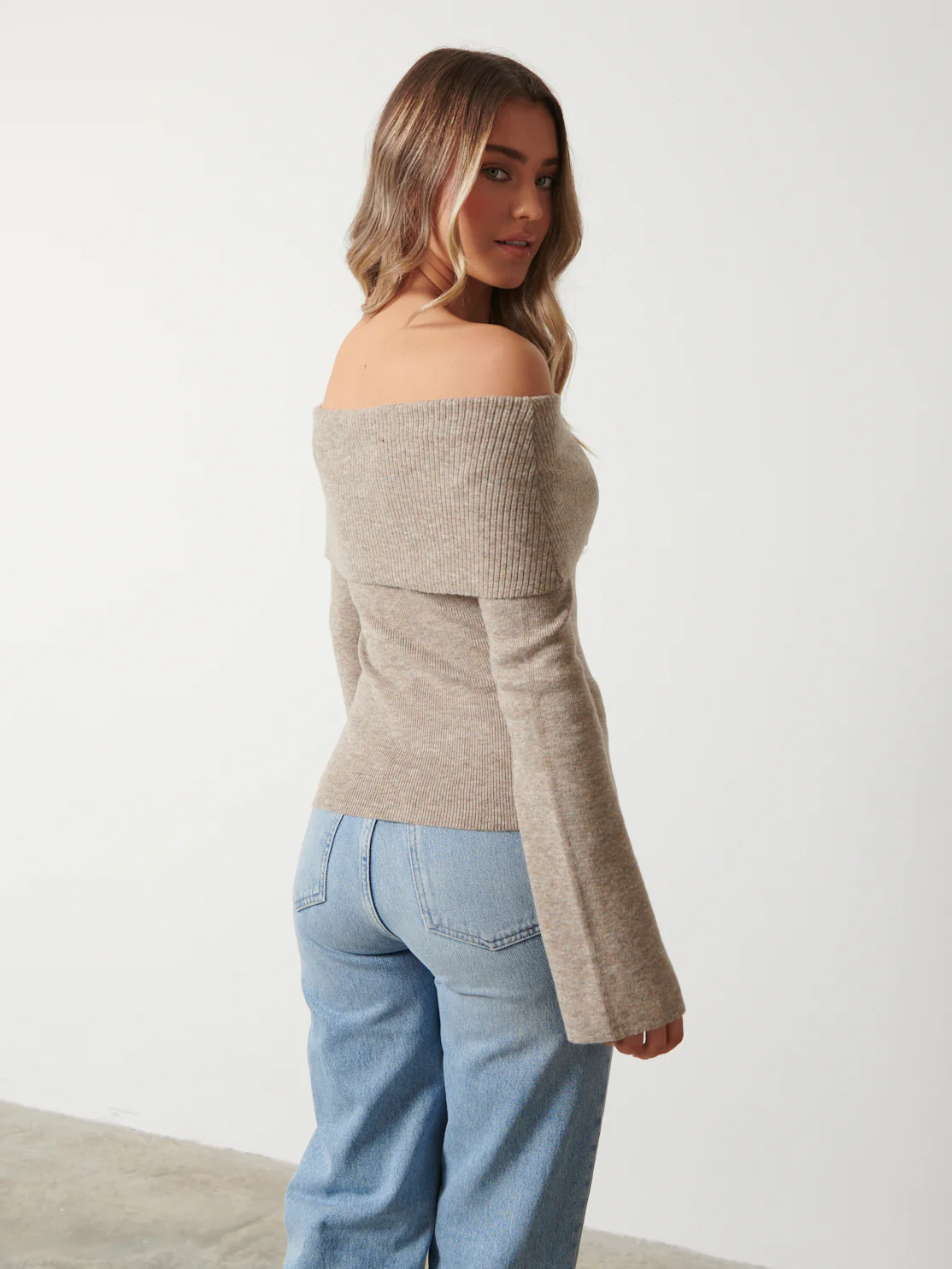Soreya Bardot Knit Top - Beige - Image 3