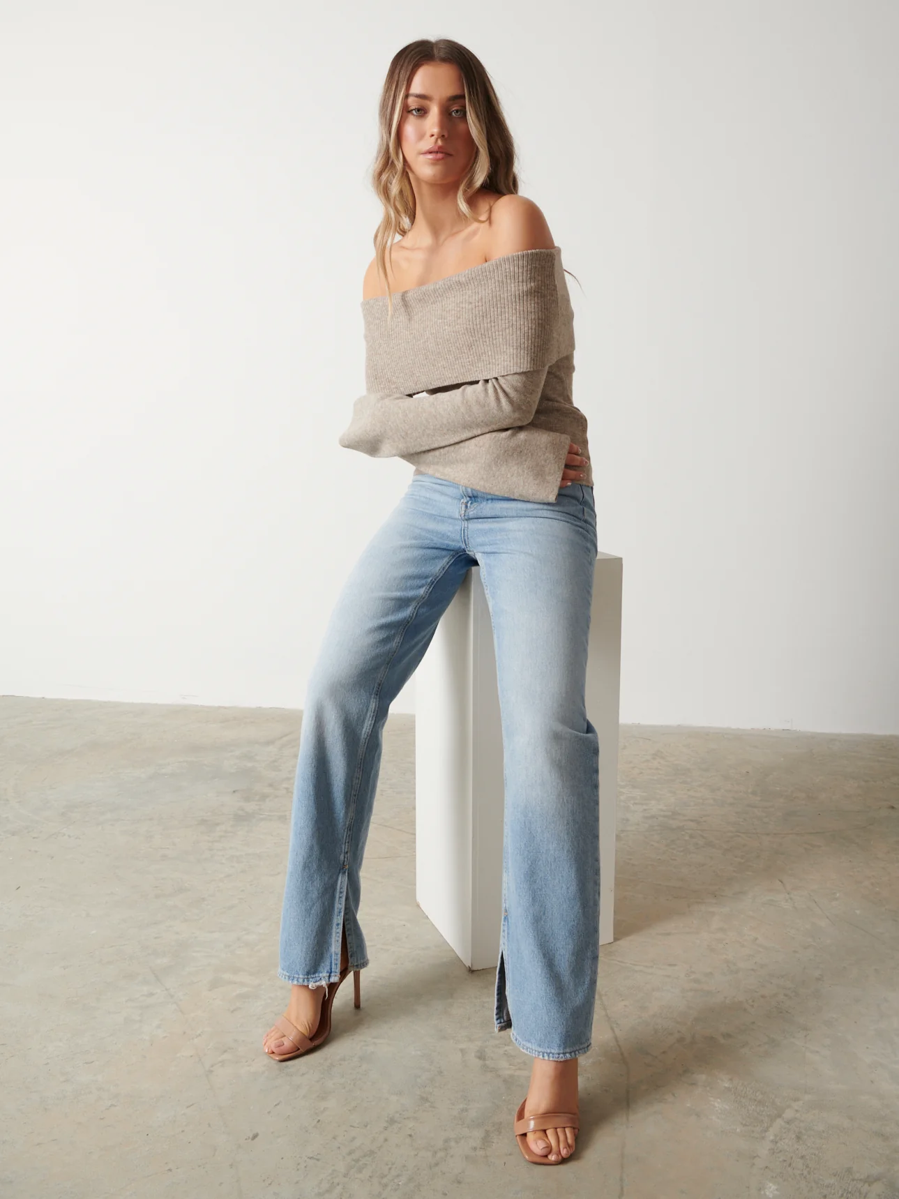 Soreya Bardot Knit Top - Beige - Image 4