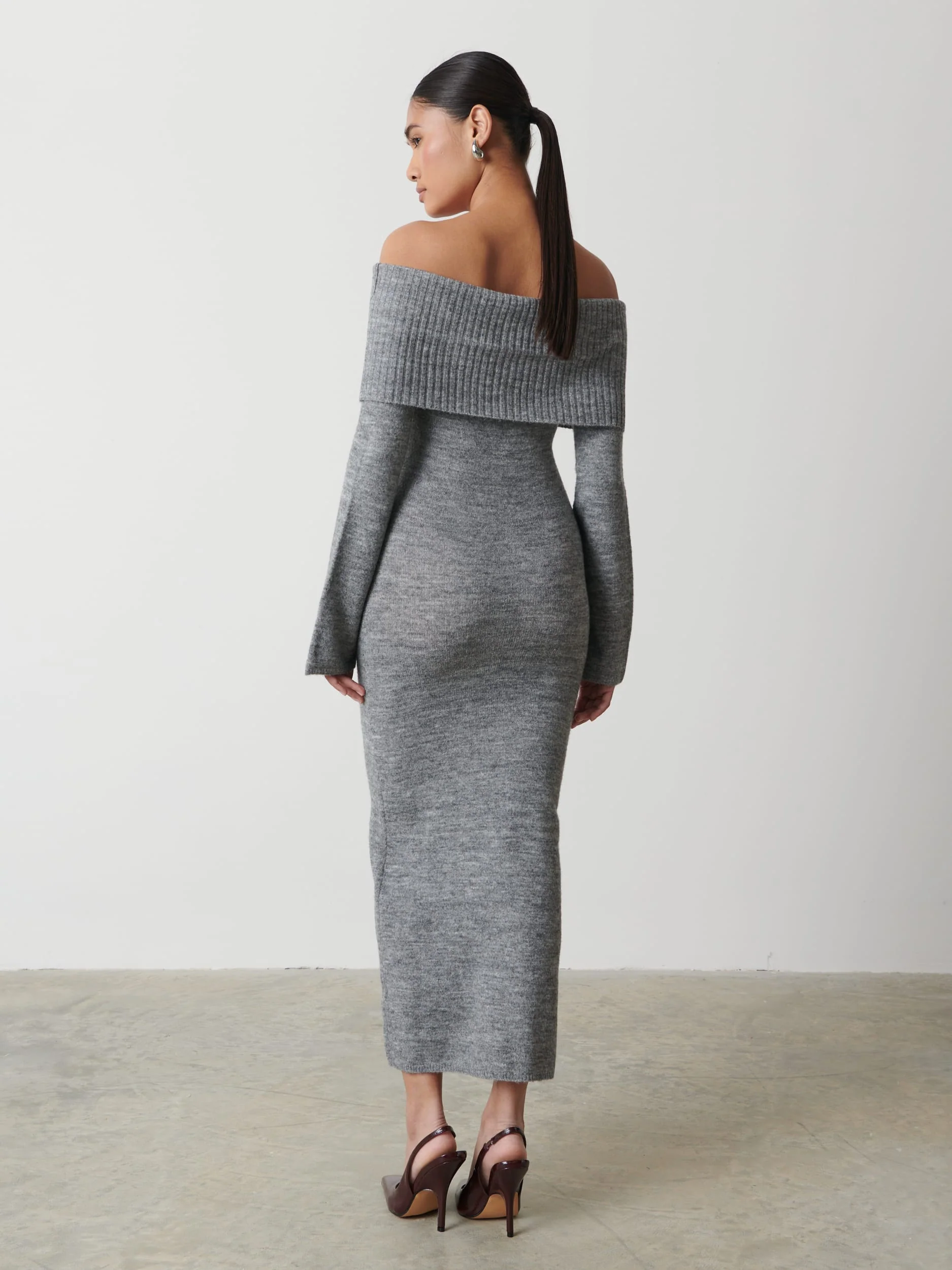Soreya Bardot Soft Knit Dress - Charcoal - Image 2