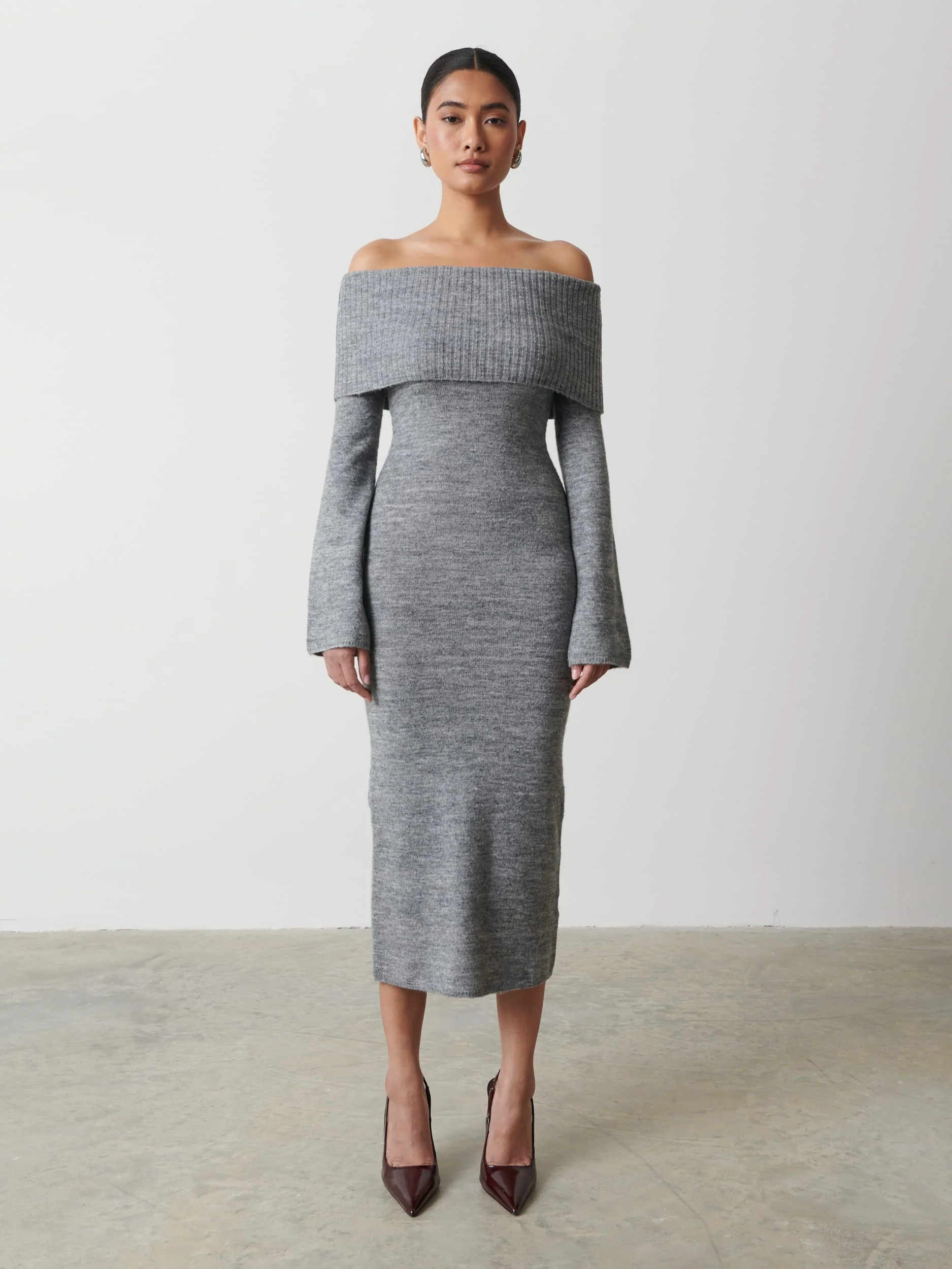 Soreya Bardot Soft Knit Dress - Charcoal - Image 4
