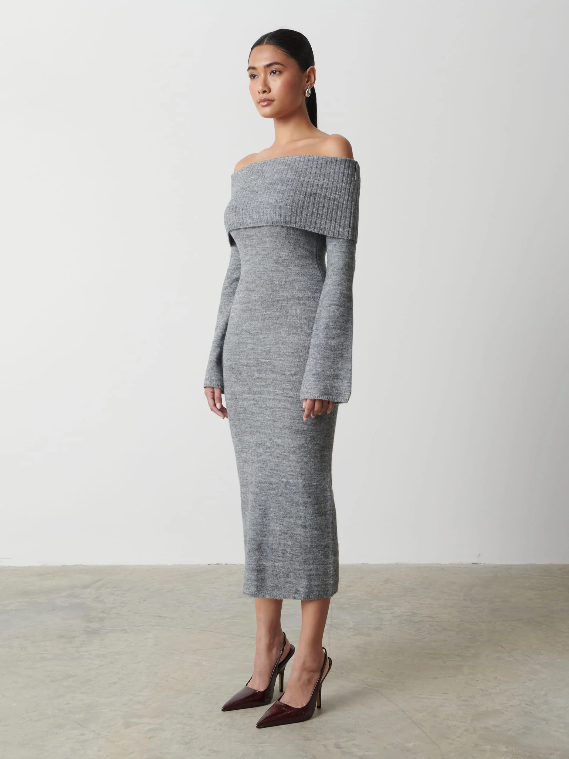 Soreya Bardot Soft Knit Dress - Charcoal - Image 5