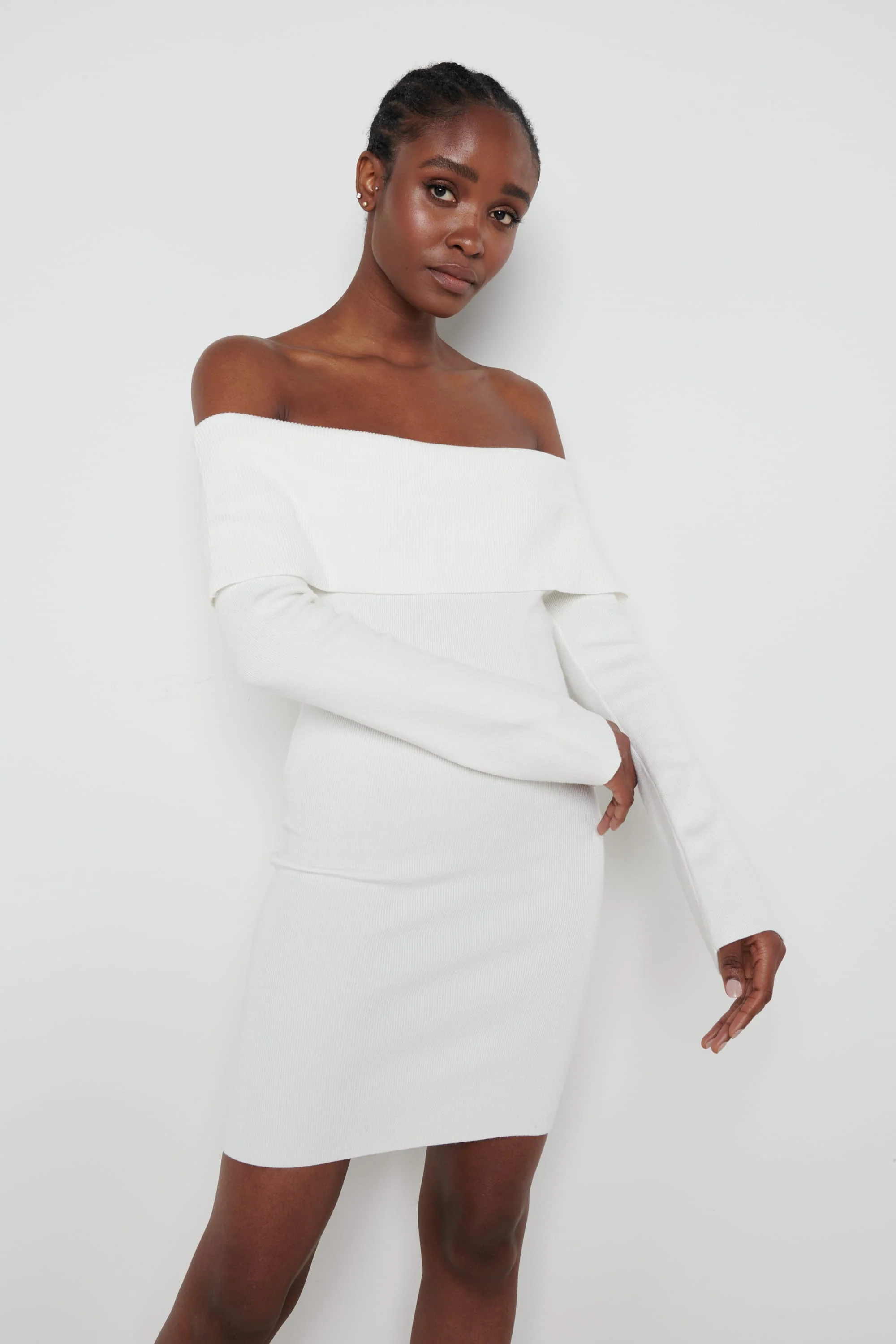Soreya Mini Bardot Knit Dress - Cream - Image 3