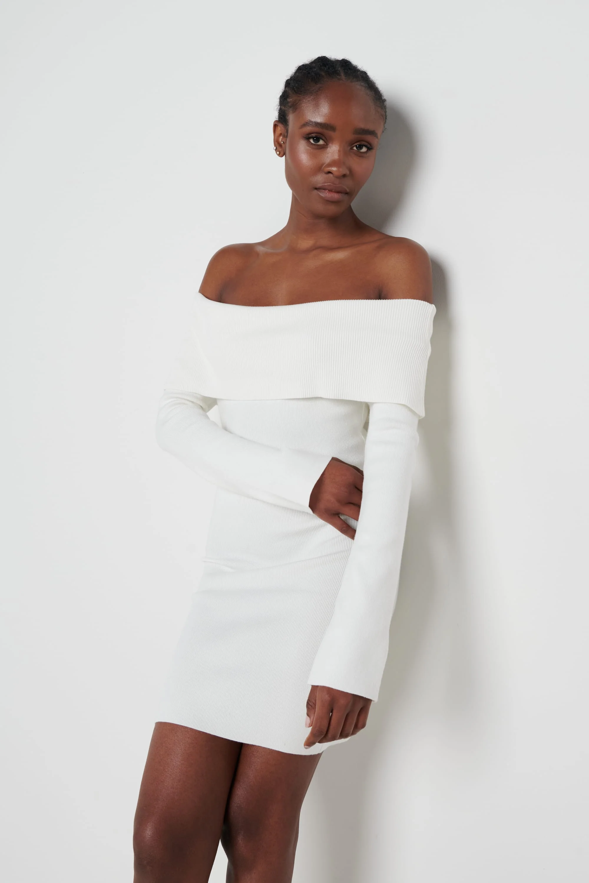 Soreya Mini Bardot Knit Dress - Cream - Image 4