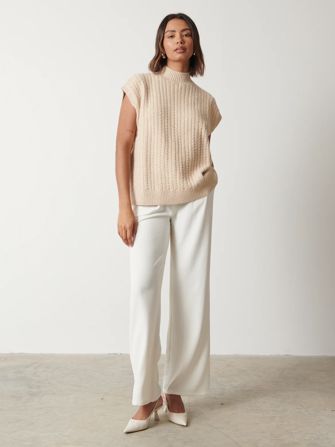Stevie Boxy Sleeveless Jumper - Oatmeal - Image 5