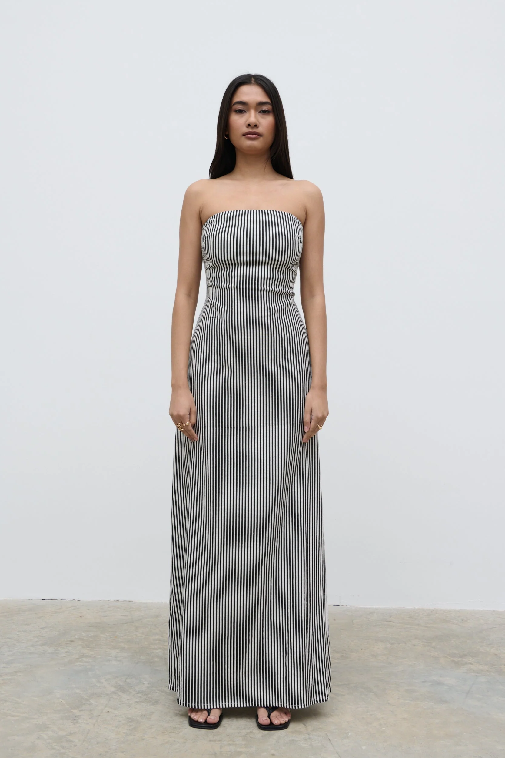 Sunny Striped Bandeau Dress - Stone and Black - Image 6