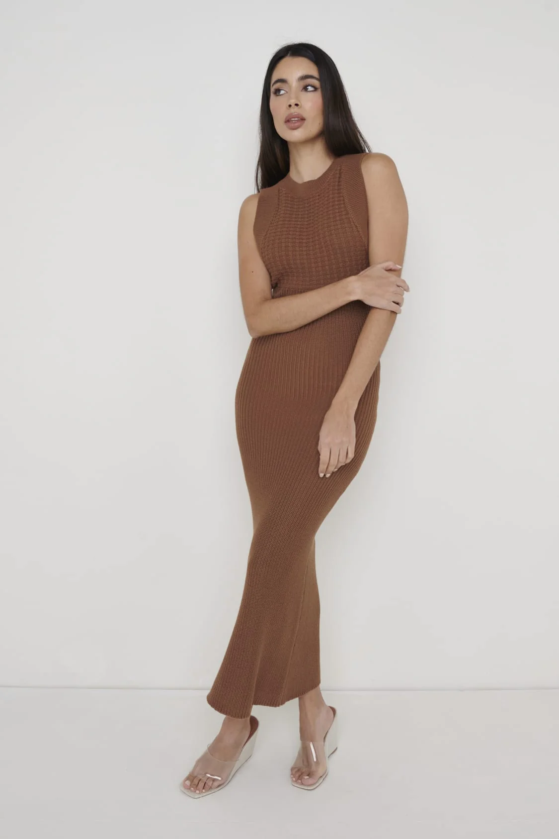 Sutton Contrast Crochet Dress - Brown - Image 2