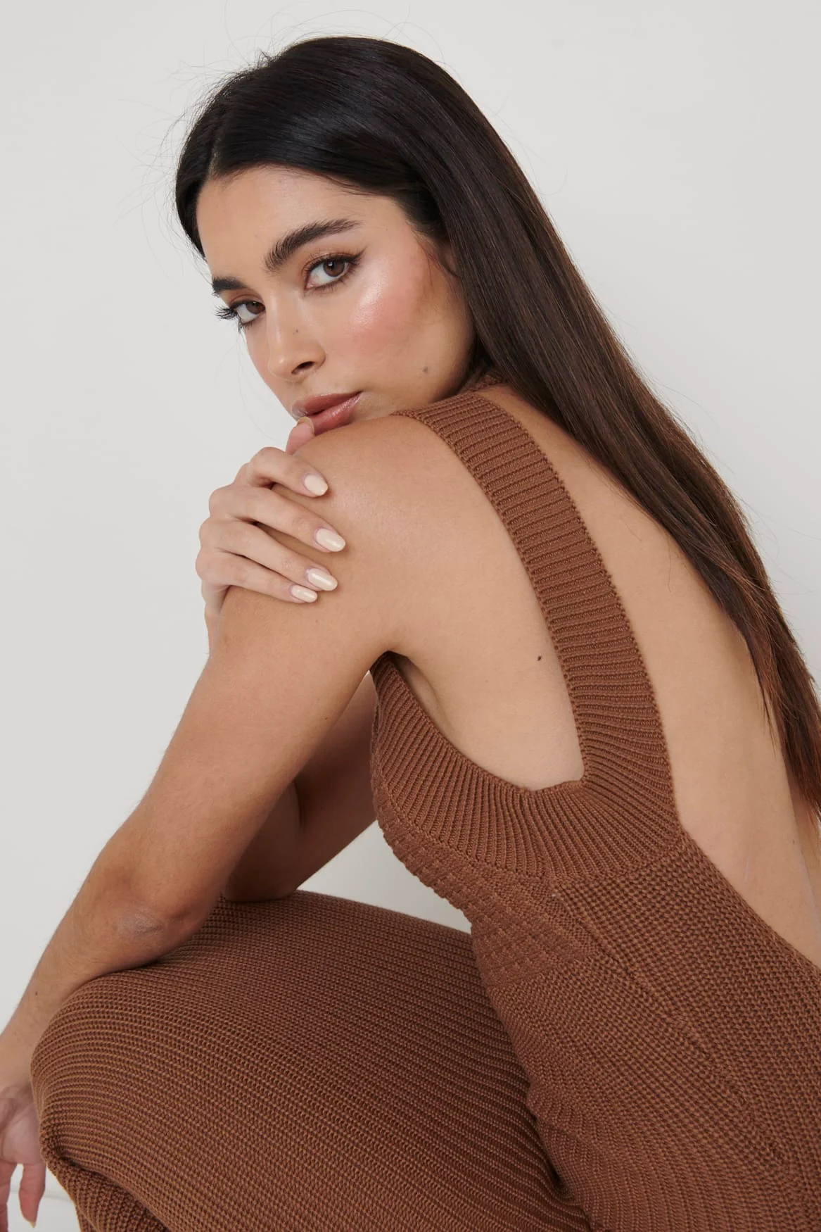 Sutton Contrast Crochet Dress - Brown - Image 3