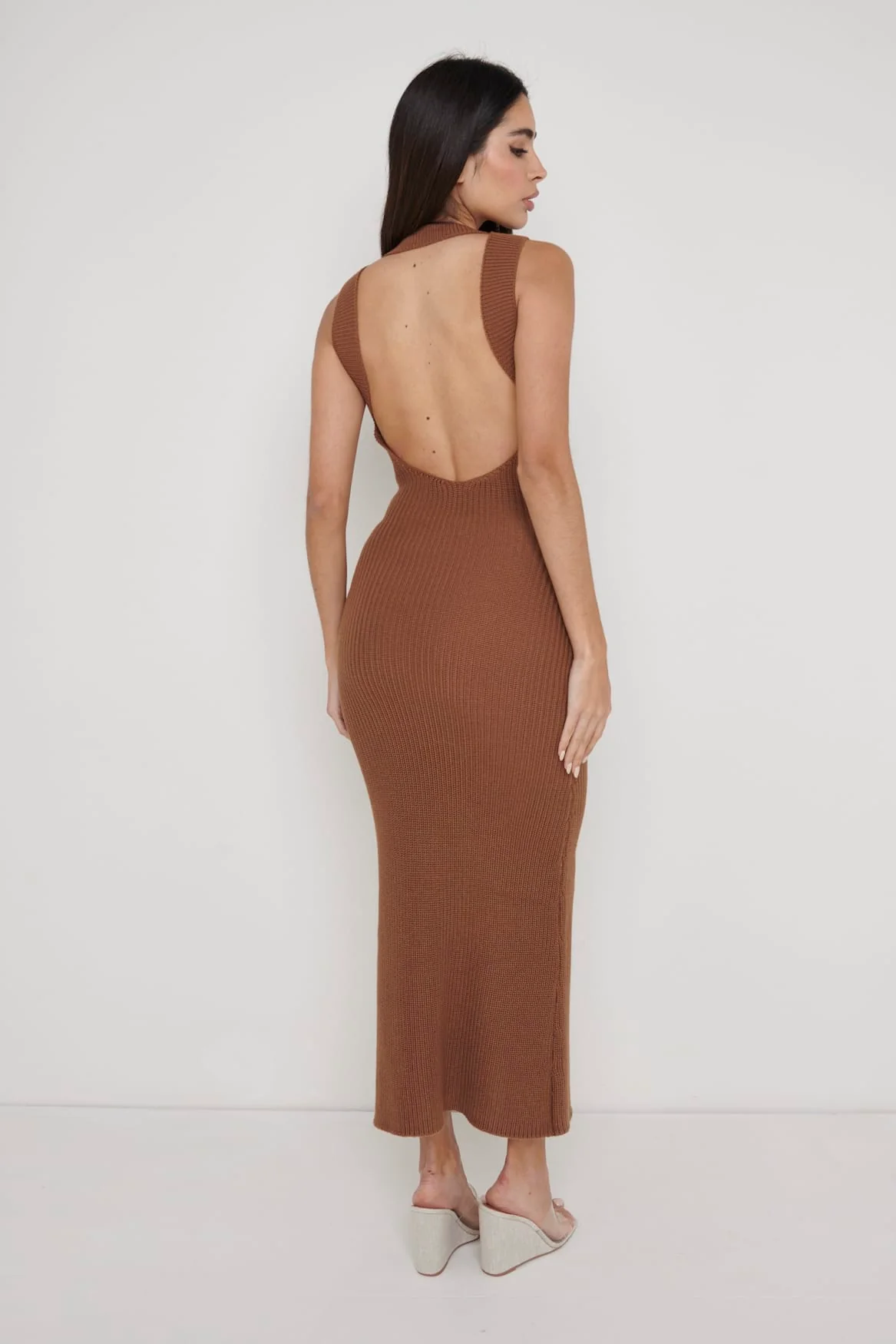 Sutton Contrast Crochet Dress - Brown - Image 4