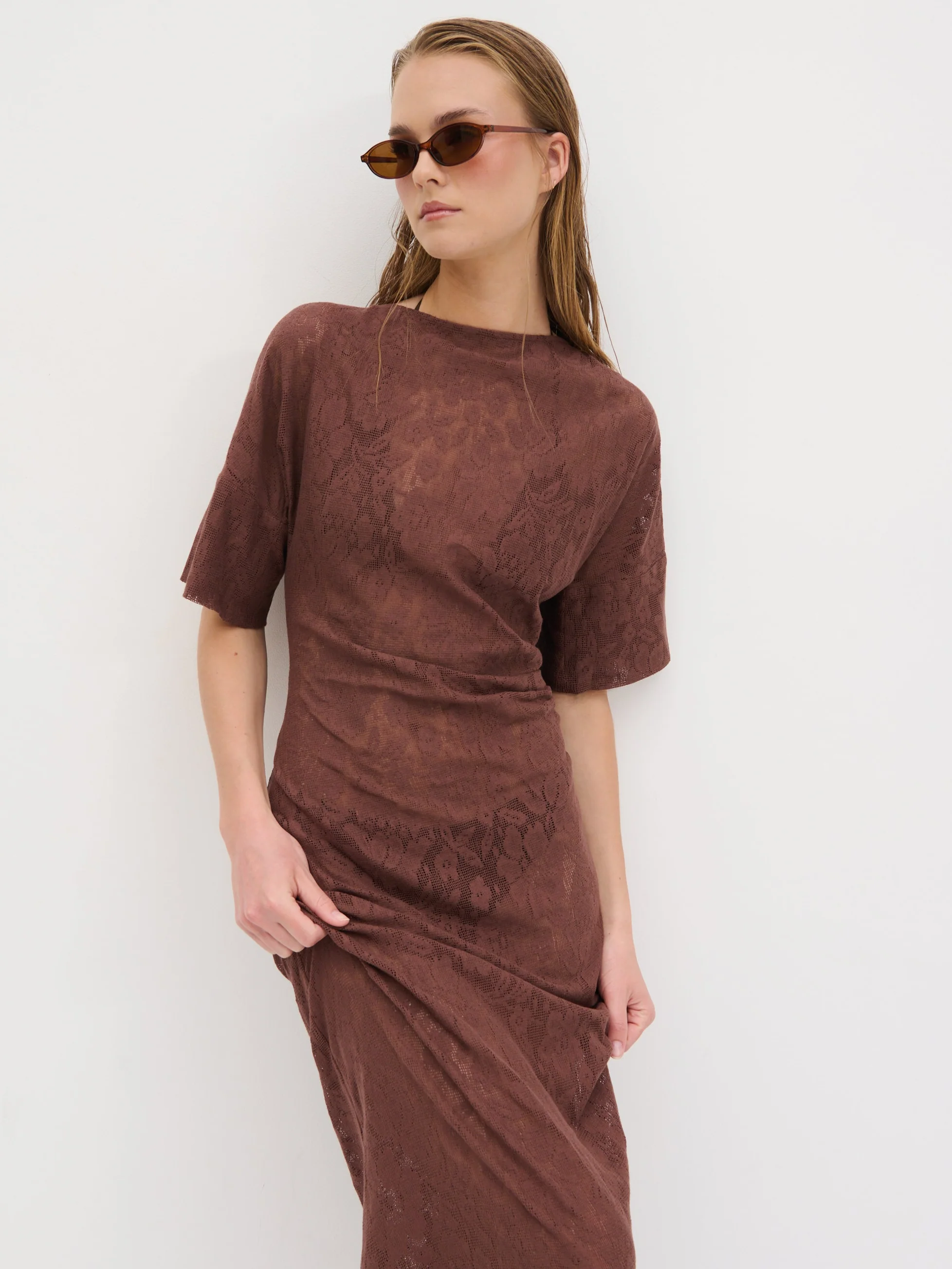 Suvi Crochet T-shirt Dress - Chocolate Brown - Image 2