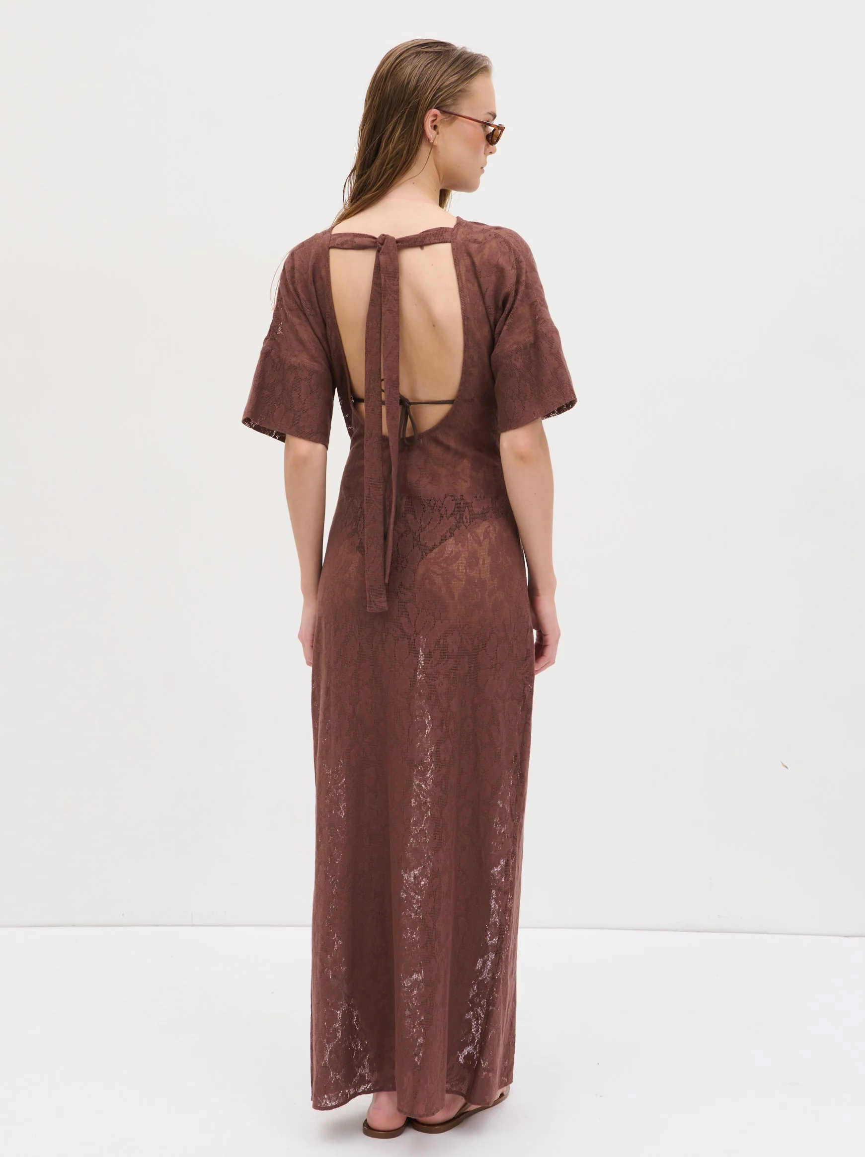 Suvi Crochet T-shirt Dress - Chocolate Brown - Image 3