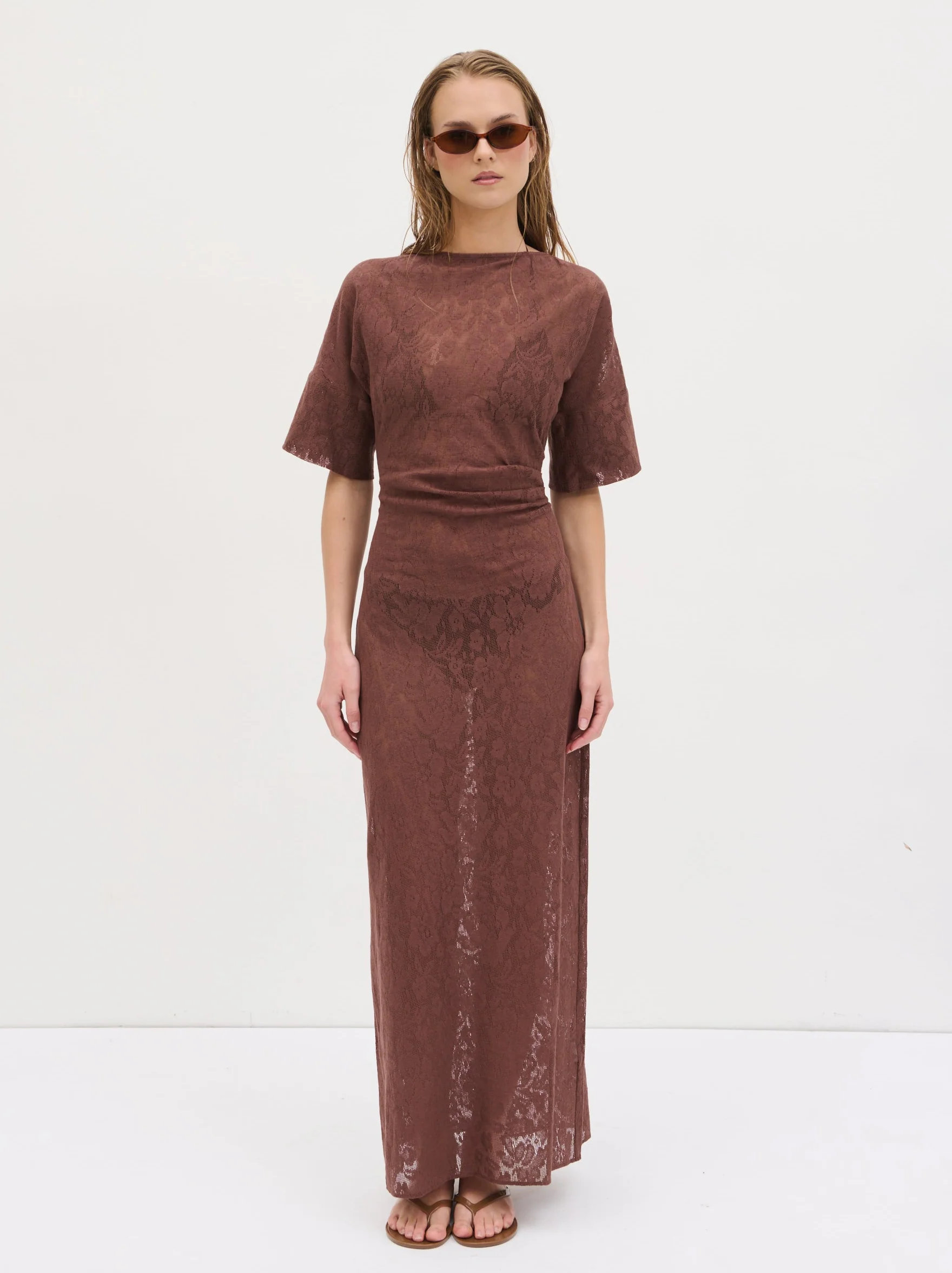 Suvi Crochet T-shirt Dress - Chocolate Brown - Image 5