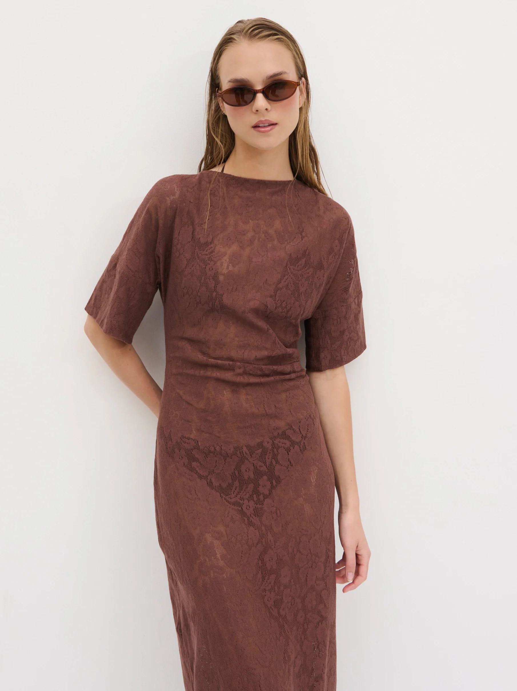 Suvi Crochet T-shirt Dress - Chocolate Brown - Image 6